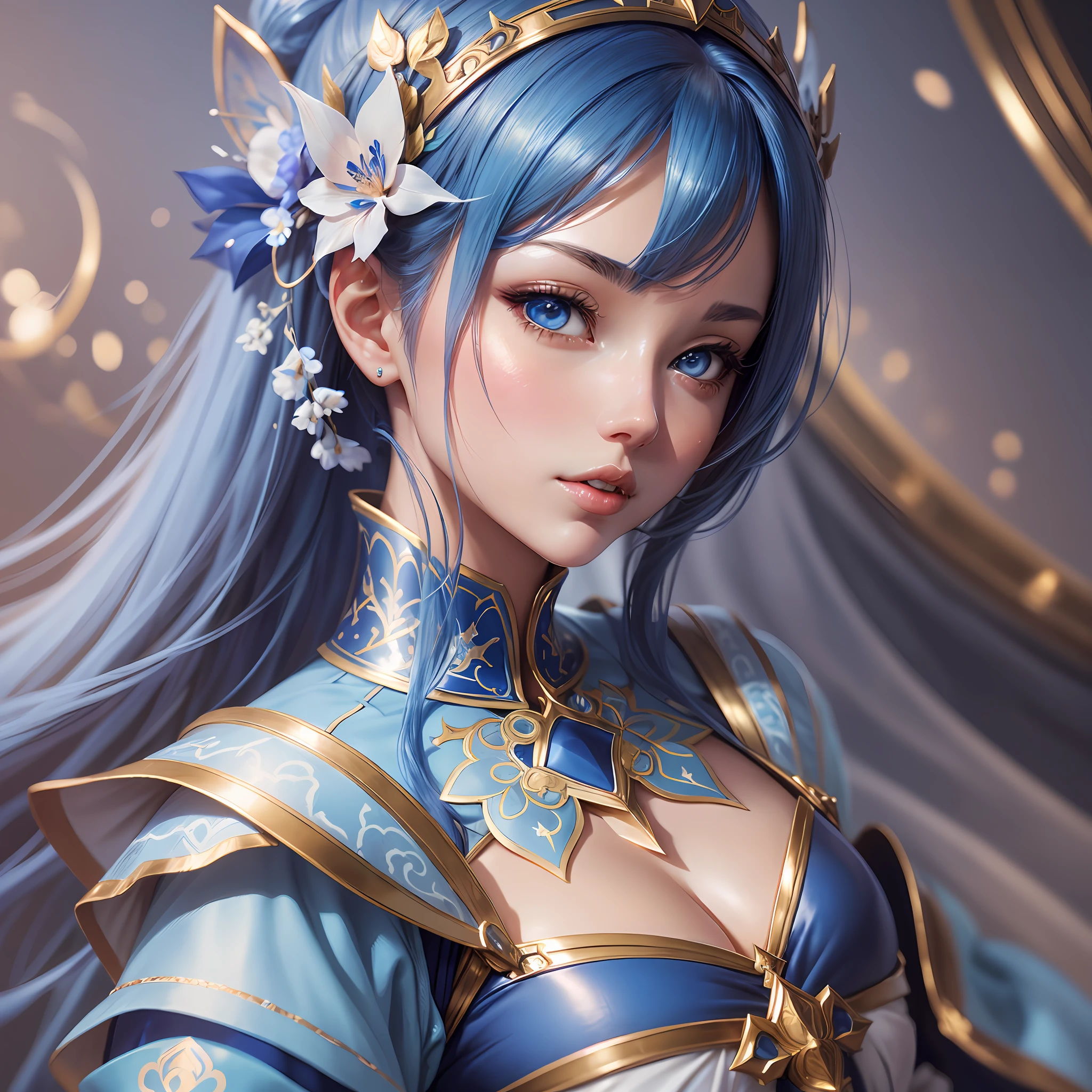 a close up of a woman in a blue and white outfit, extremely detailed artgerm, portrait knights of zodiac girl, artgerm on artstation pixiv, 2. 5 d cgi anime fantasy artwork, artgerm. anime illustration, beautiful alluring anime woman, anime goddess, artgerm 4 k, detailed digital anime art, fanart best artstation