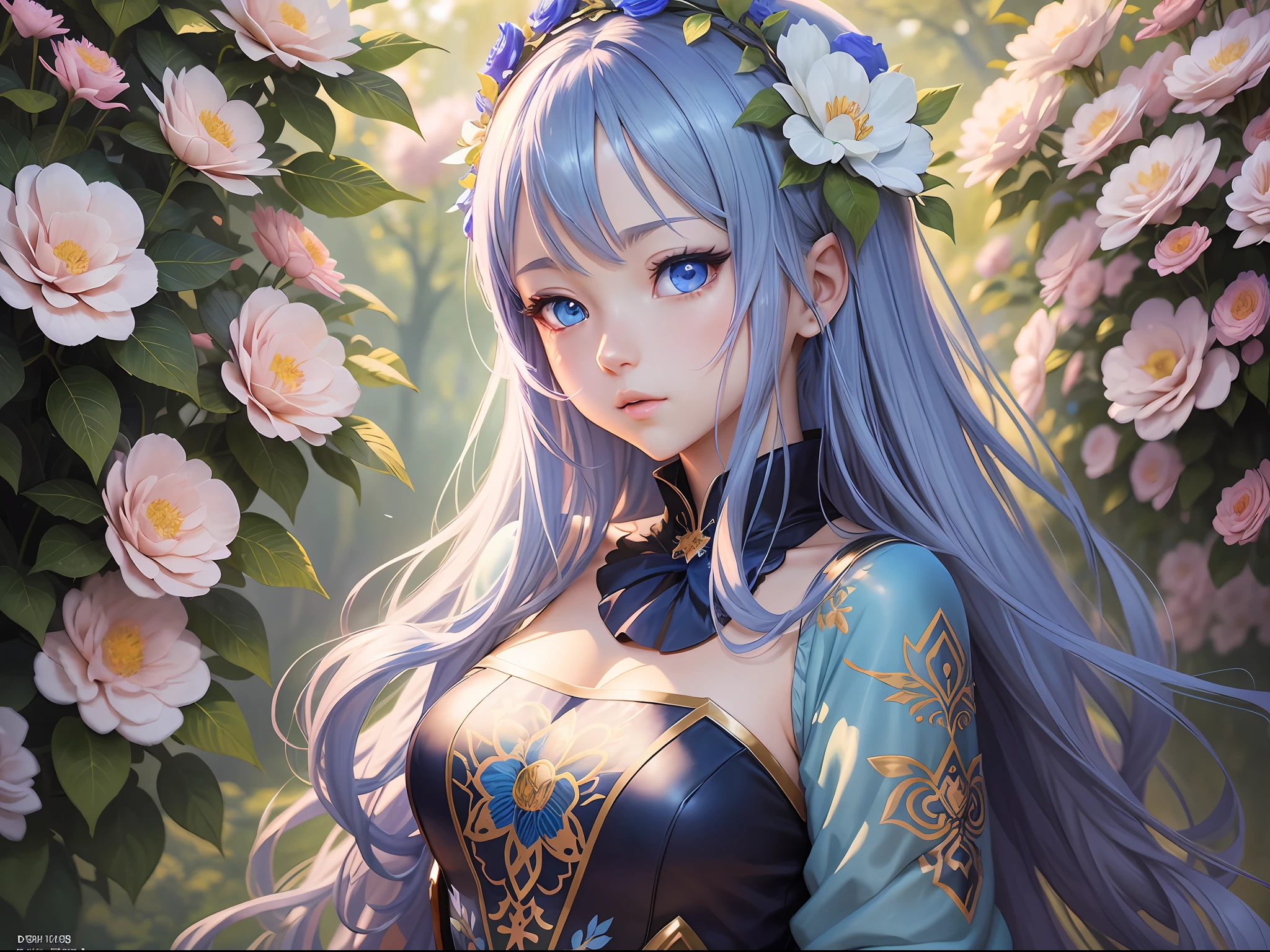 anime girl with blue eyes and a flower crown, detailed digital anime art, anime fantasy illustration, 2. 5 d cgi anime fantasy artwork, fanart best artstation, cute detailed digital art, advanced digital anime art, extremely detailed artgerm, digital anime illustration, fantasy art style, beautiful character painting, detailed anime art, digital anime art, detailed portrait of anime girl