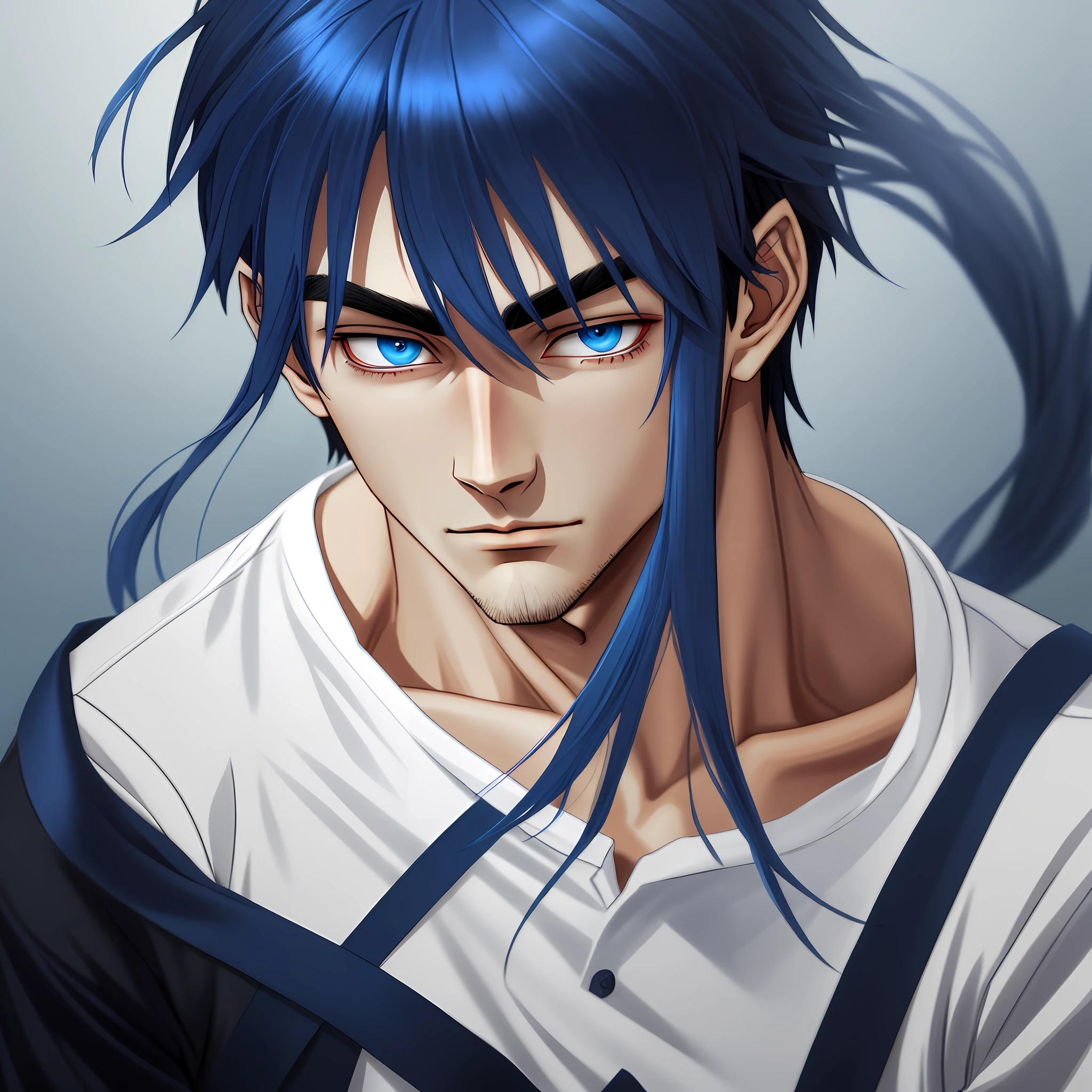Cute and handsome boy, dark blue hair and dark blue eyes, anime style