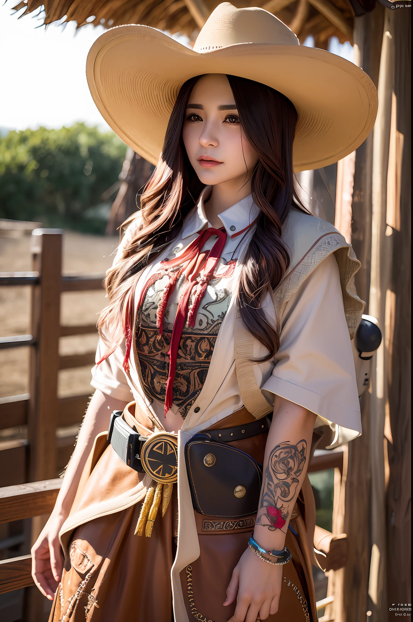 western cowboy style, cowgirl, photography, best quality, realistic, realistic, intricate details, (fine details), (intricate details), cinematic light, best quality backlight, clear lines, 8k, super high resolution, pureerosface_v1,