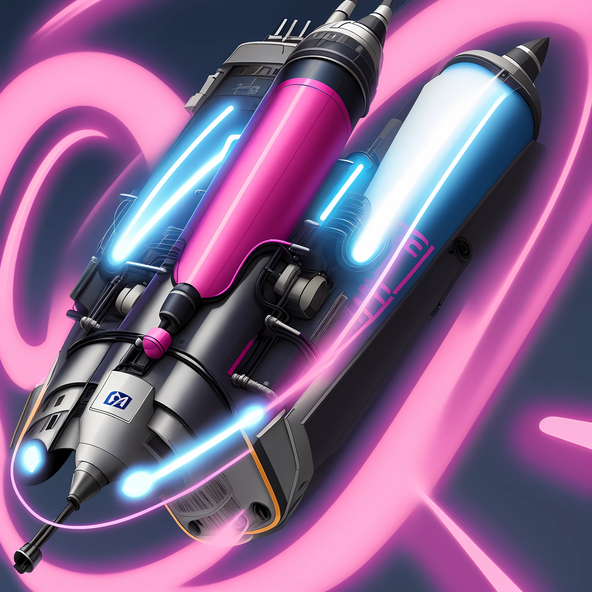 Logo written Turbo Mode, with image of a pink and navy blue rocket