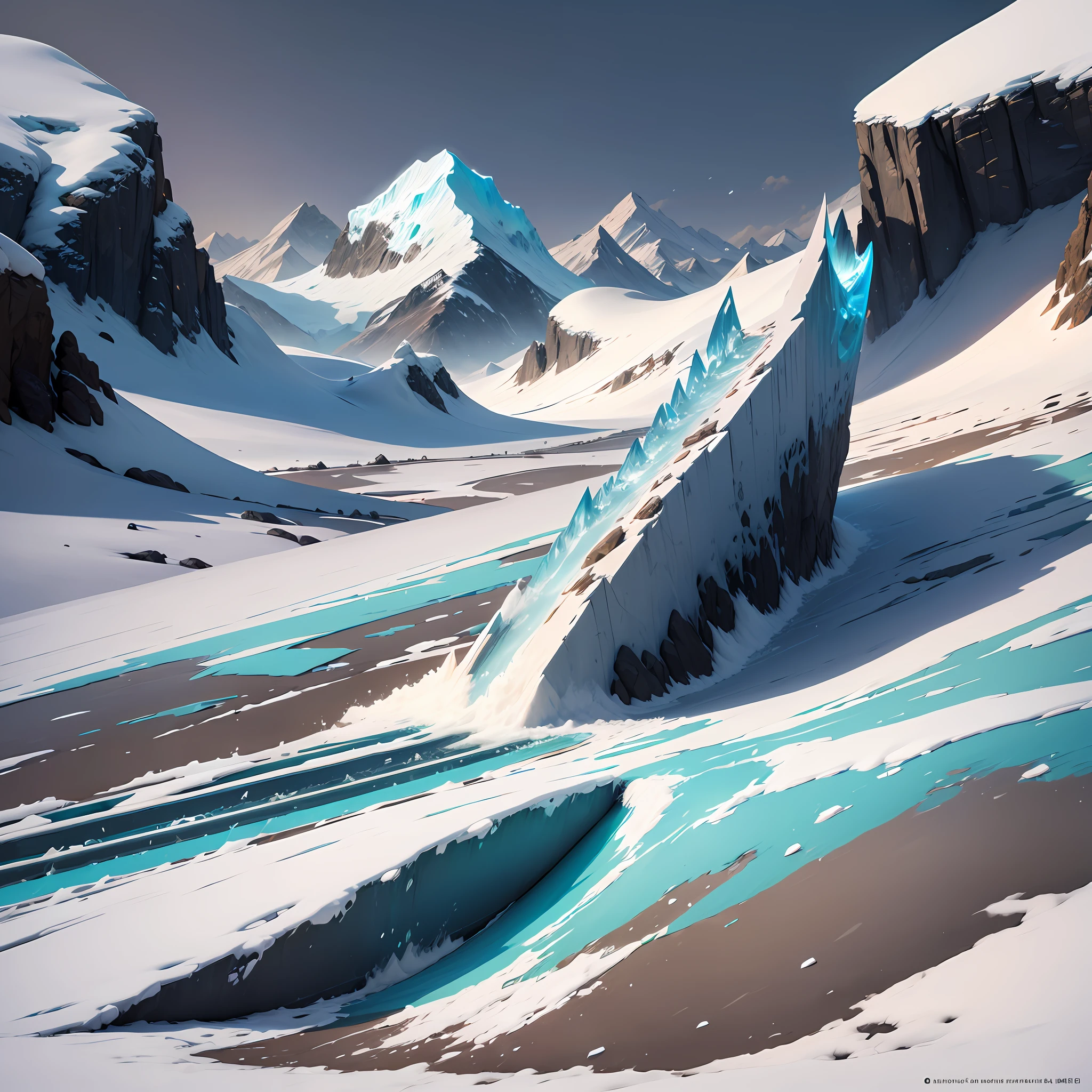 (shape with capital letter R), the UI interface has a glacier theme with natural elements. (element glaciers), (spray), and a katana --v 6