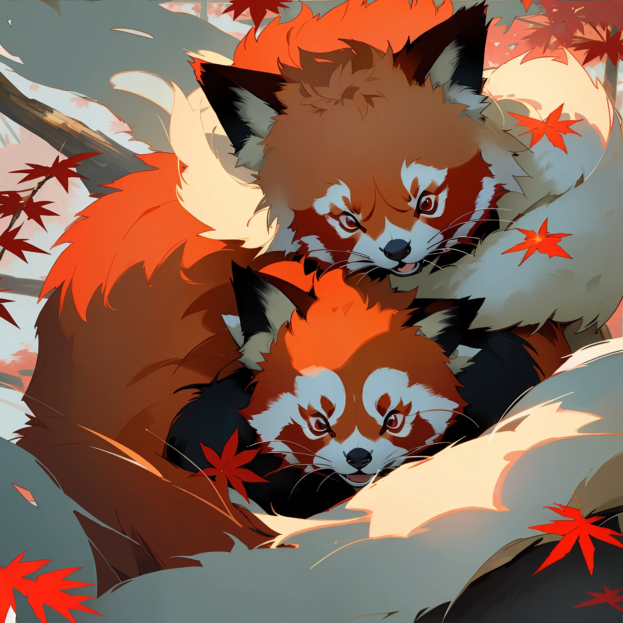 Red panda, Japanese maple forest.