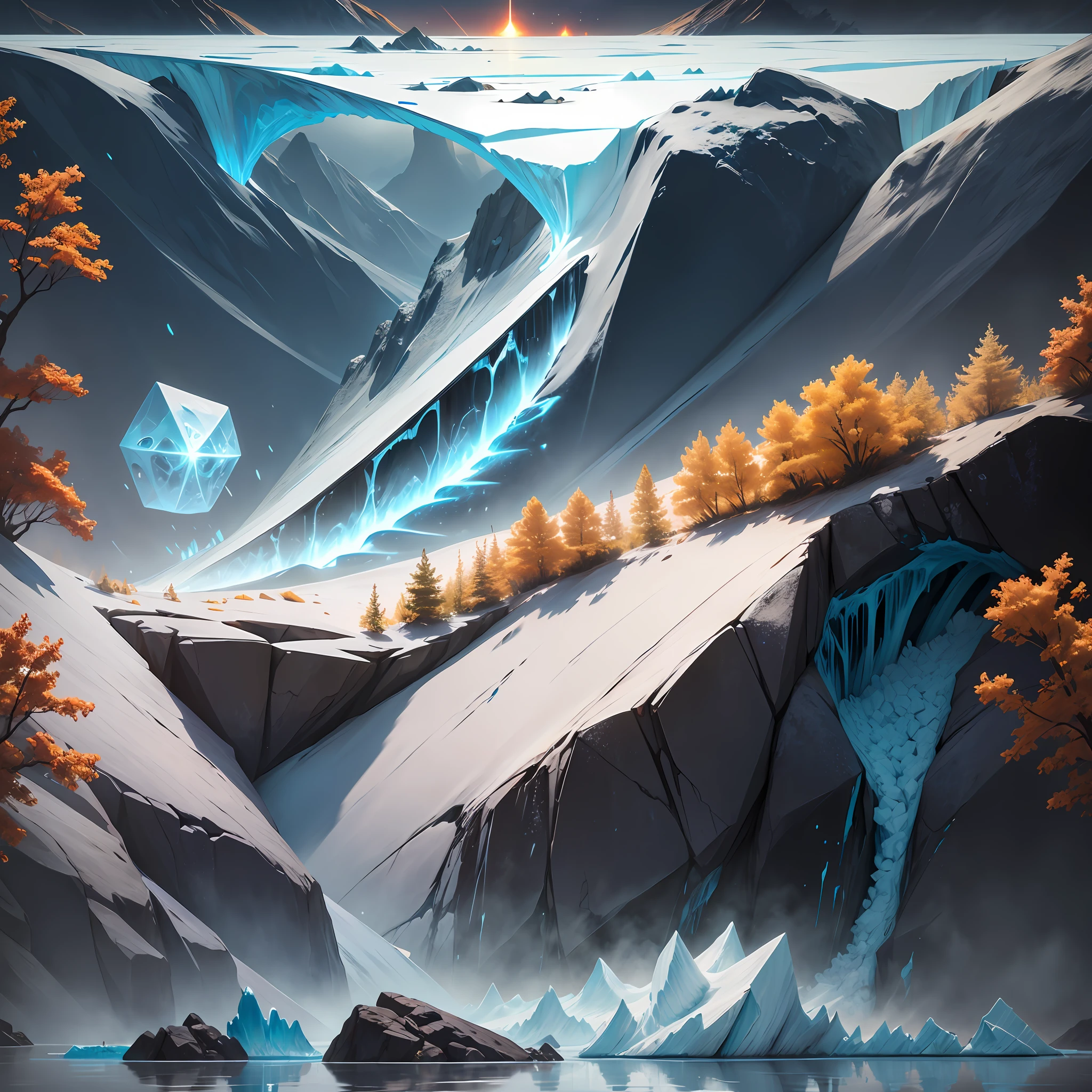 (shape with capital letter R), the UI interface has a glacier theme with natural elements. (element glaciers), (spray), and a katana --v 6