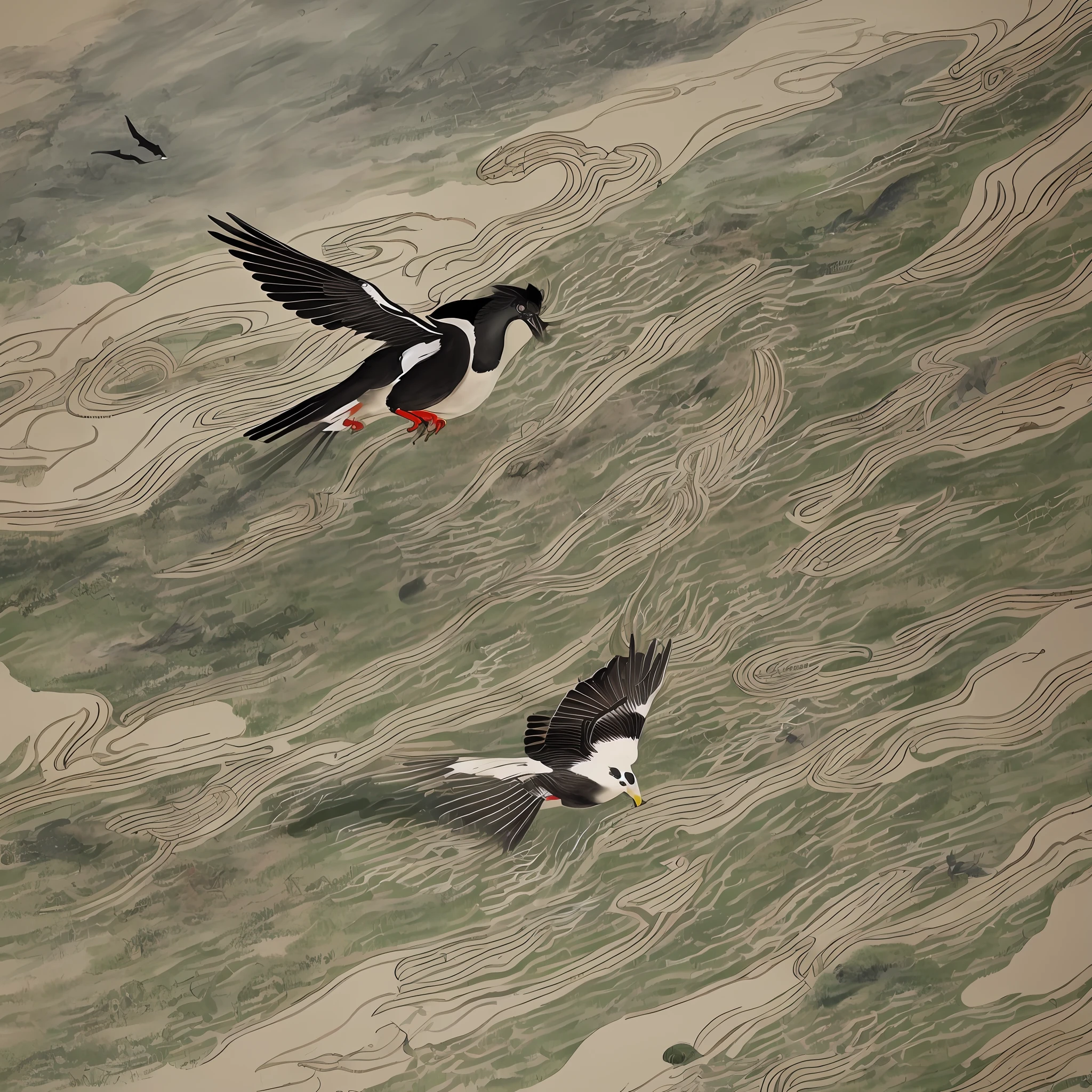 When someone hit the magpie with a fire bolt, the horse ran wildly. Traditional chinese painting