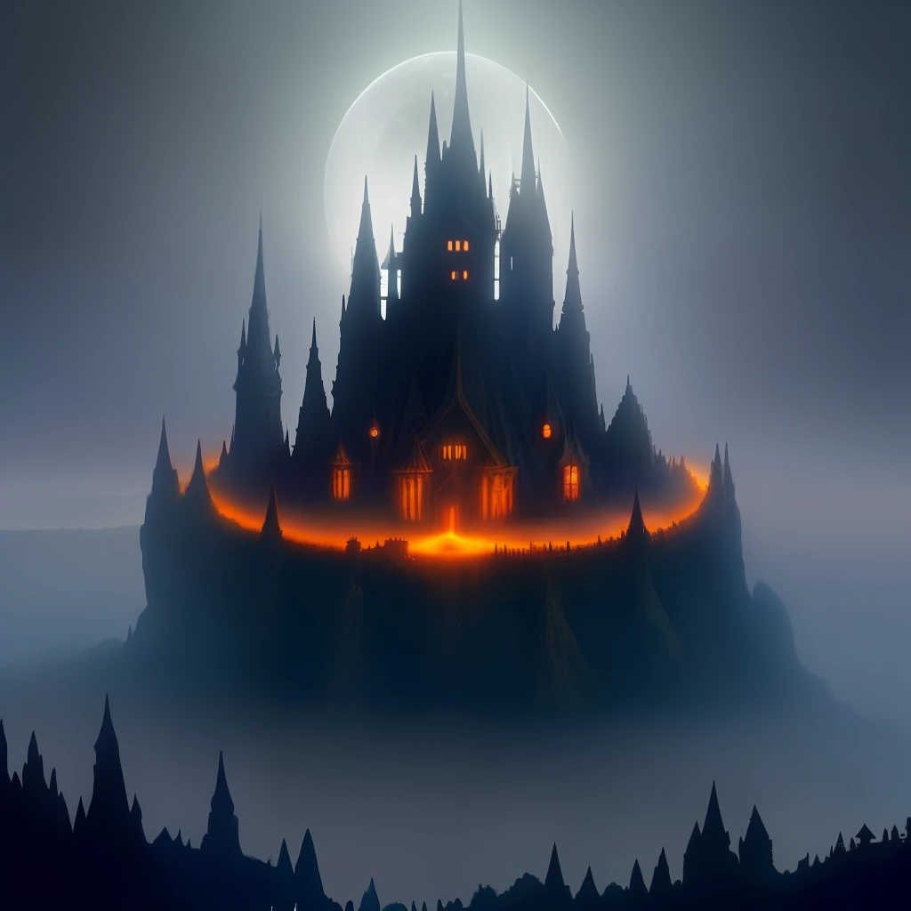 anthill, fantasy, dark castle, fog, night, nebular