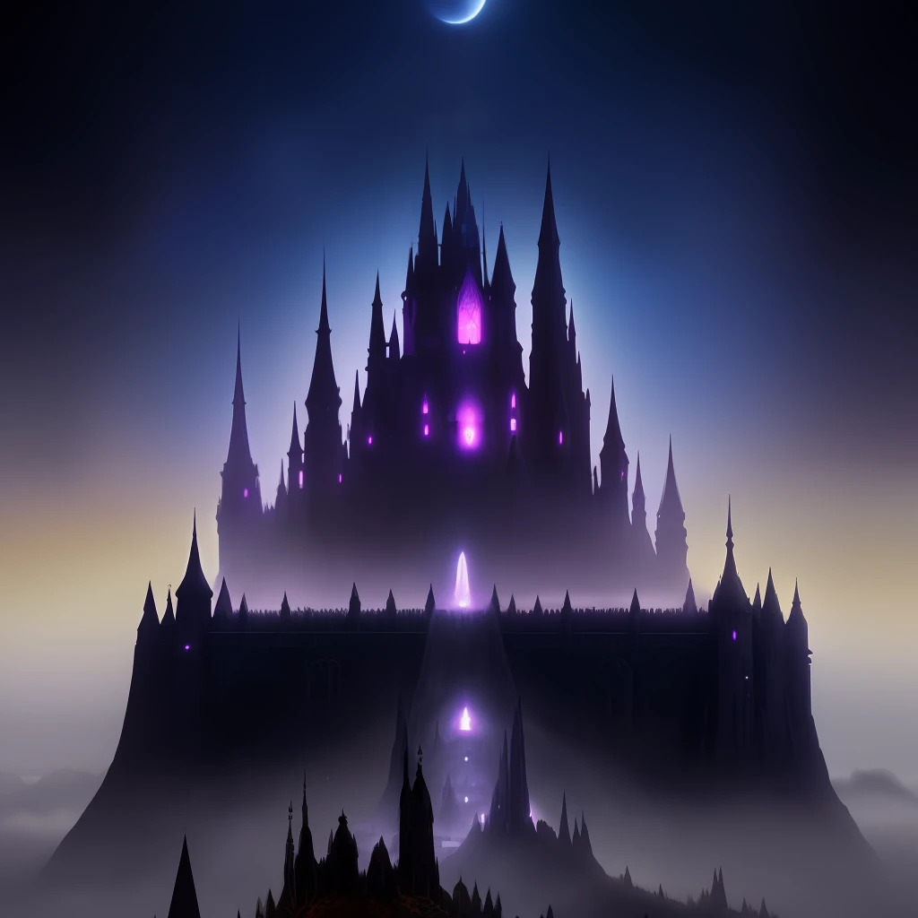 anthill, fantasy, dark castle, fog,  night, nebular