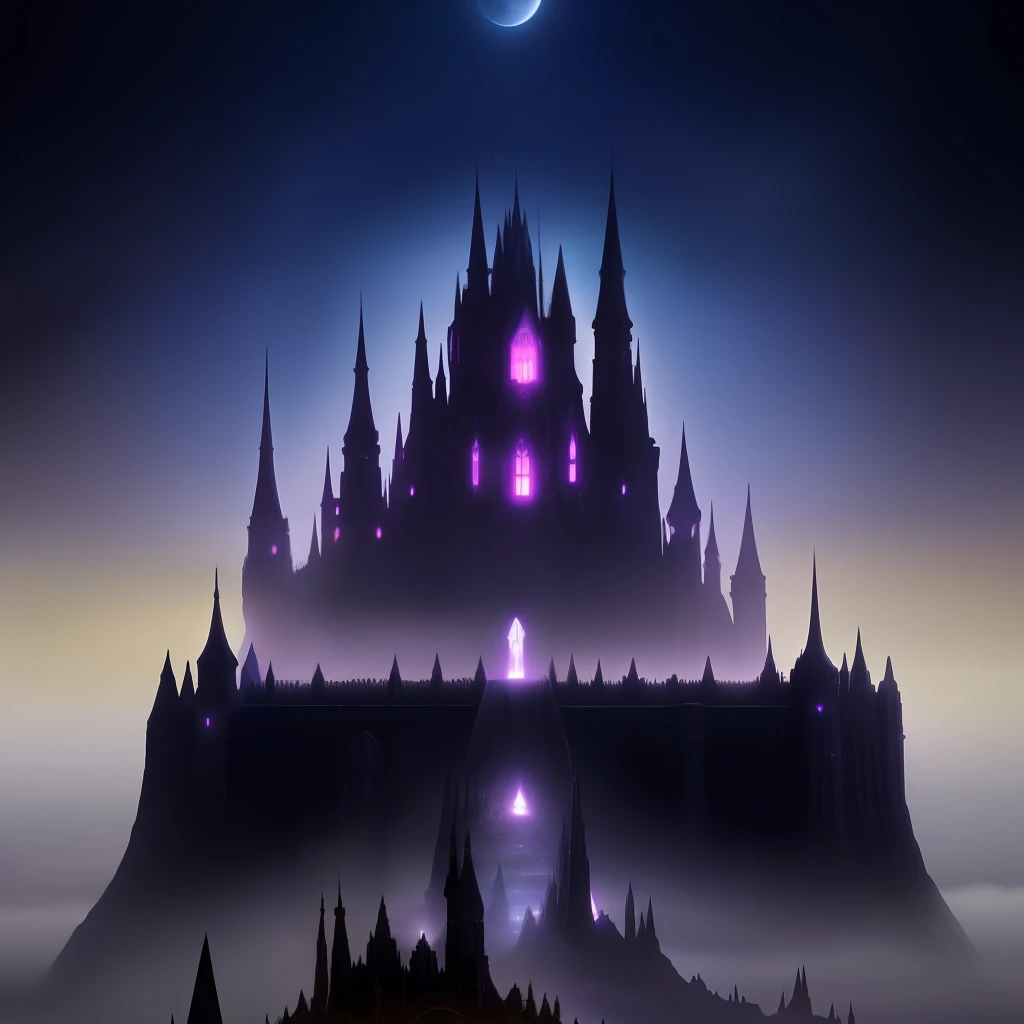 anthill, fantasy, dark castle, fog, night, nebular