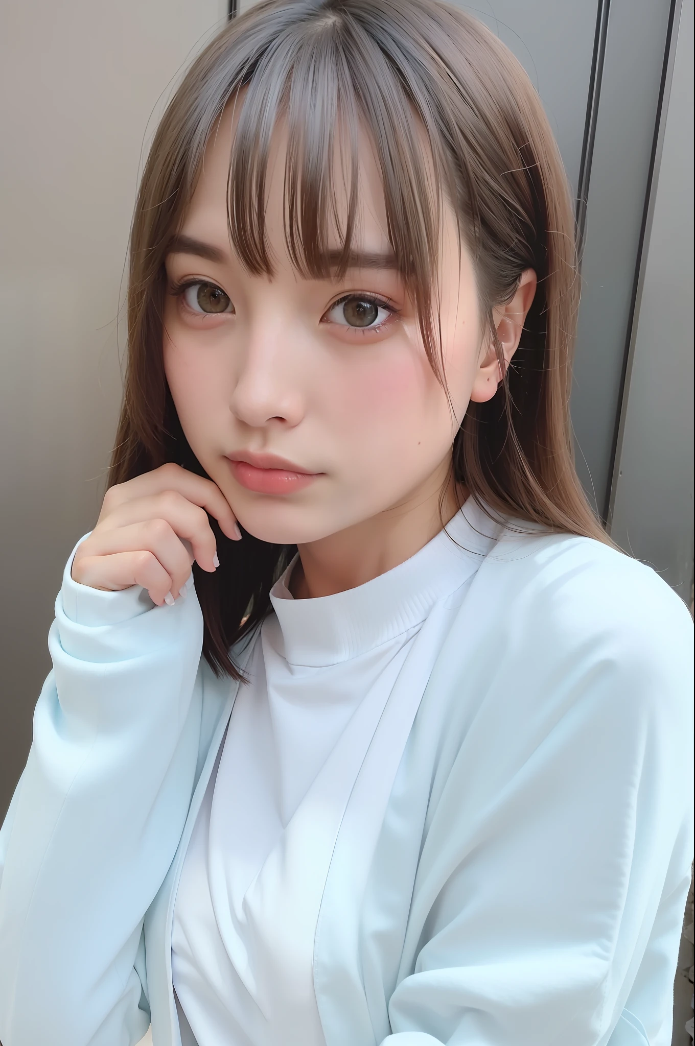 Top Quality, Ultra High Resolution, (Photorealistic: 1.4), Oversized Jacket, White Shirt, Facing Camera, Close-Up