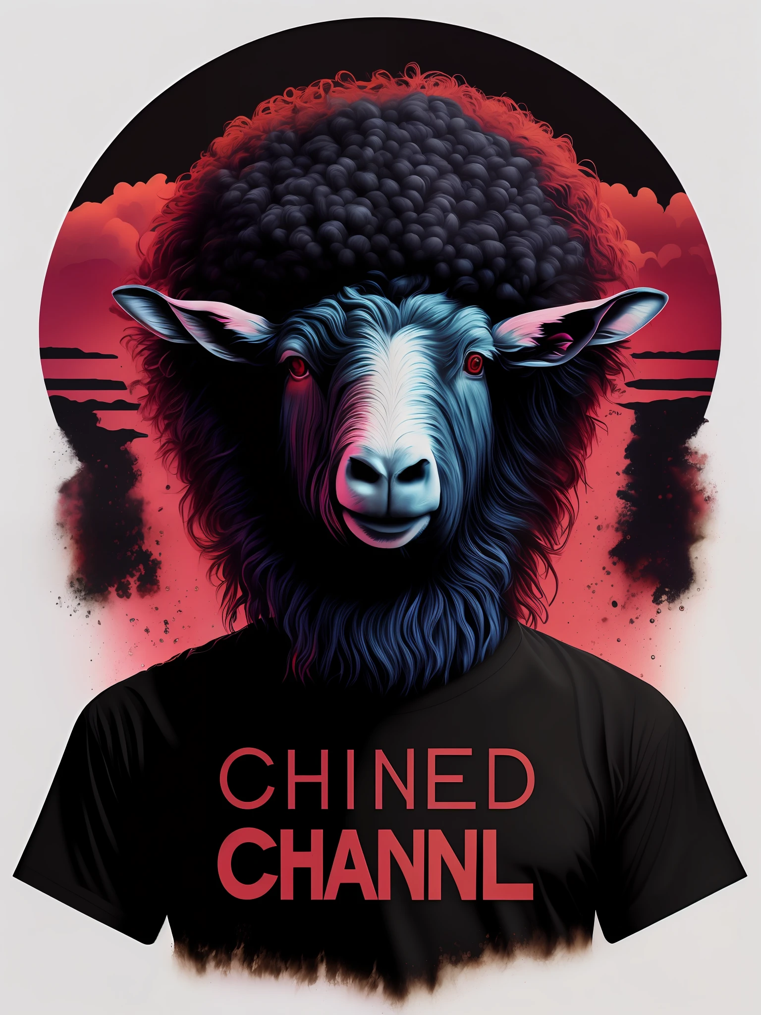 a black sheep t-shirt Vector ilustration, (masterpiece), (best illustration), red straight Chanel hair with bangs, solo, extreme light and shadow, masterpiece, rich in detail, (fine features), (highest quality), (masterpiece), (detailed eyes), (beautiful) detailed, (close up), (extremely detailed digital art wallpaper),(masterpiece), (best quality), (ultra-detailed), (best illustration),(best shadow),perfect lighting , vivid colors