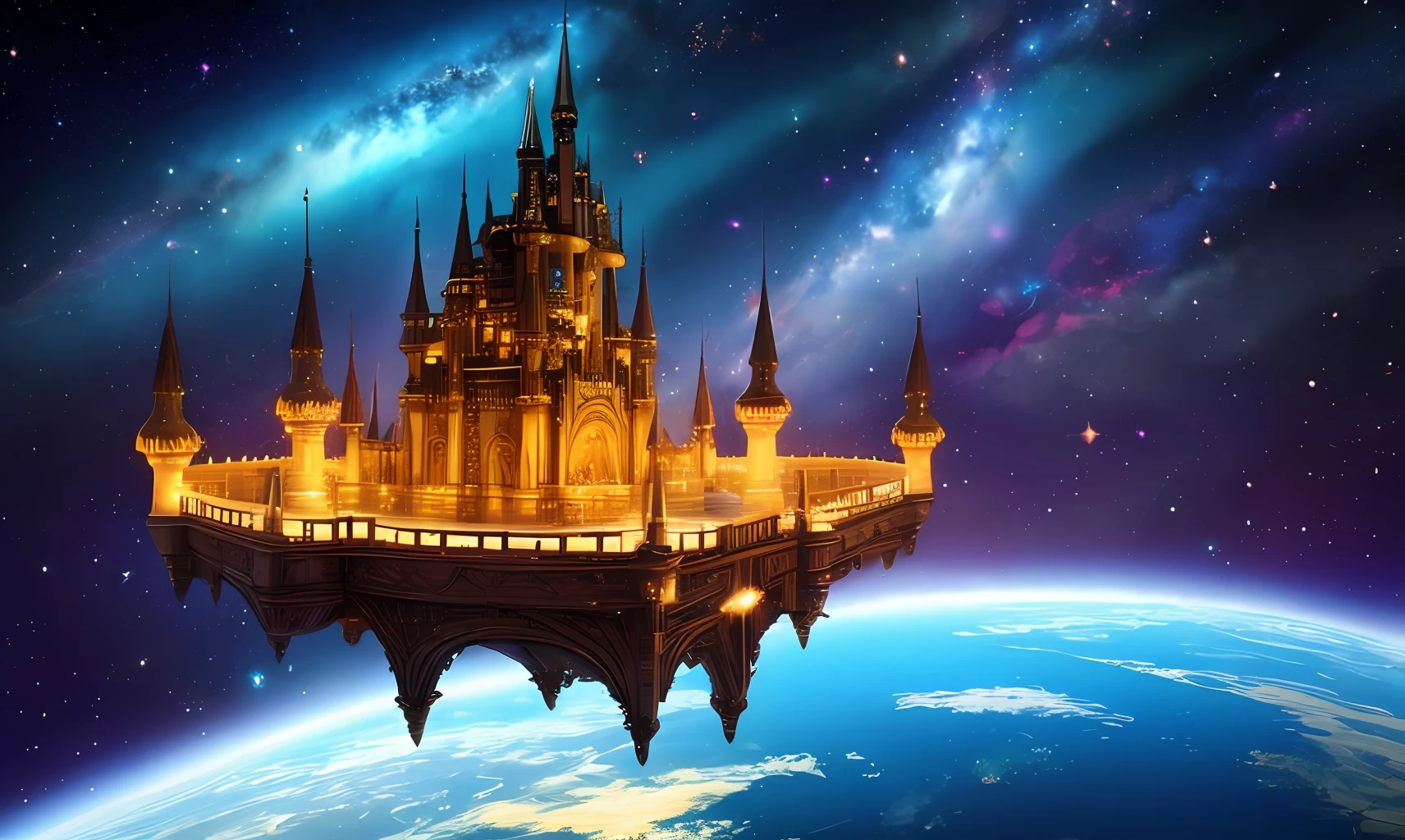 fantasy, nebular, space, flying castle