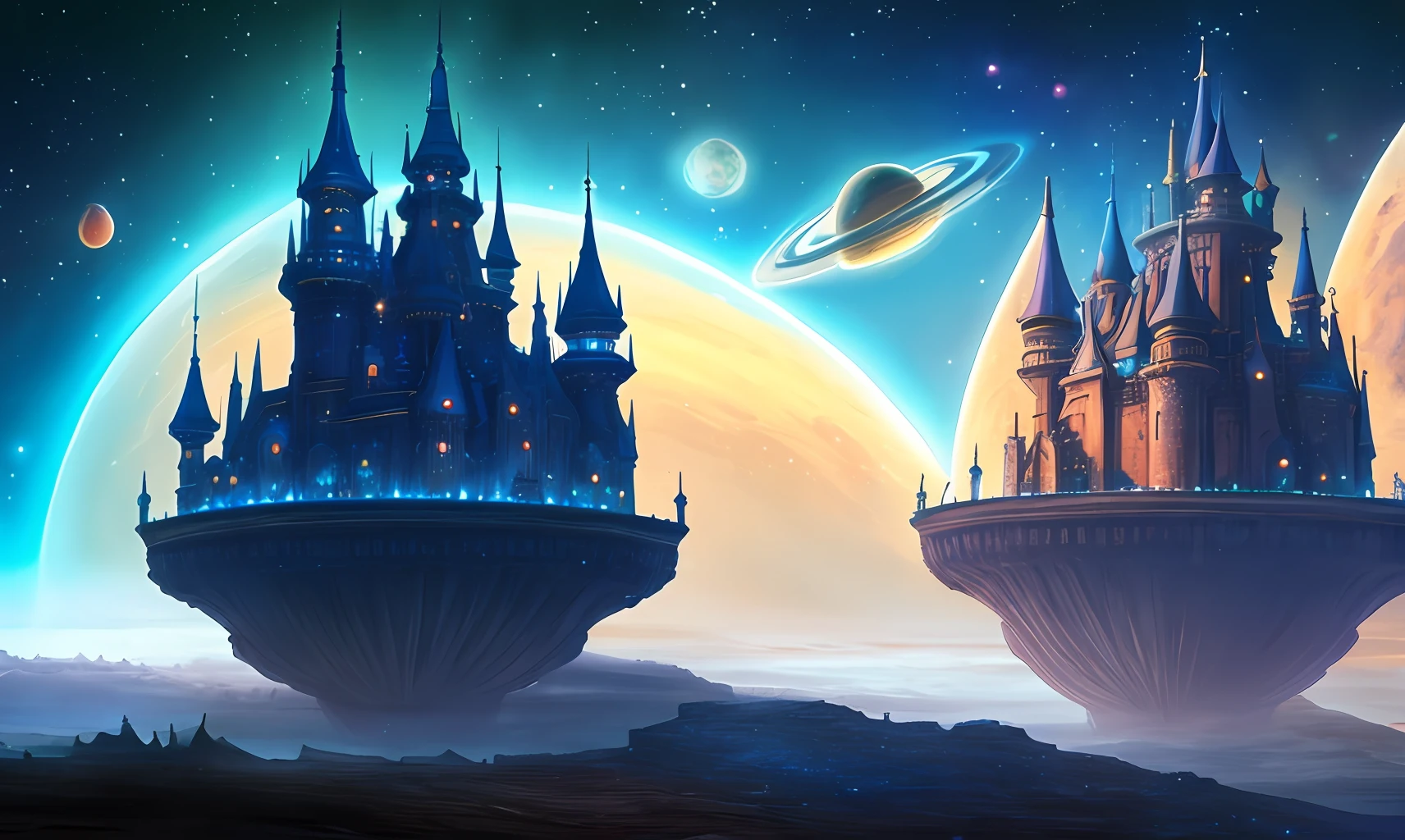 fantasy, nebular, space, flying castle