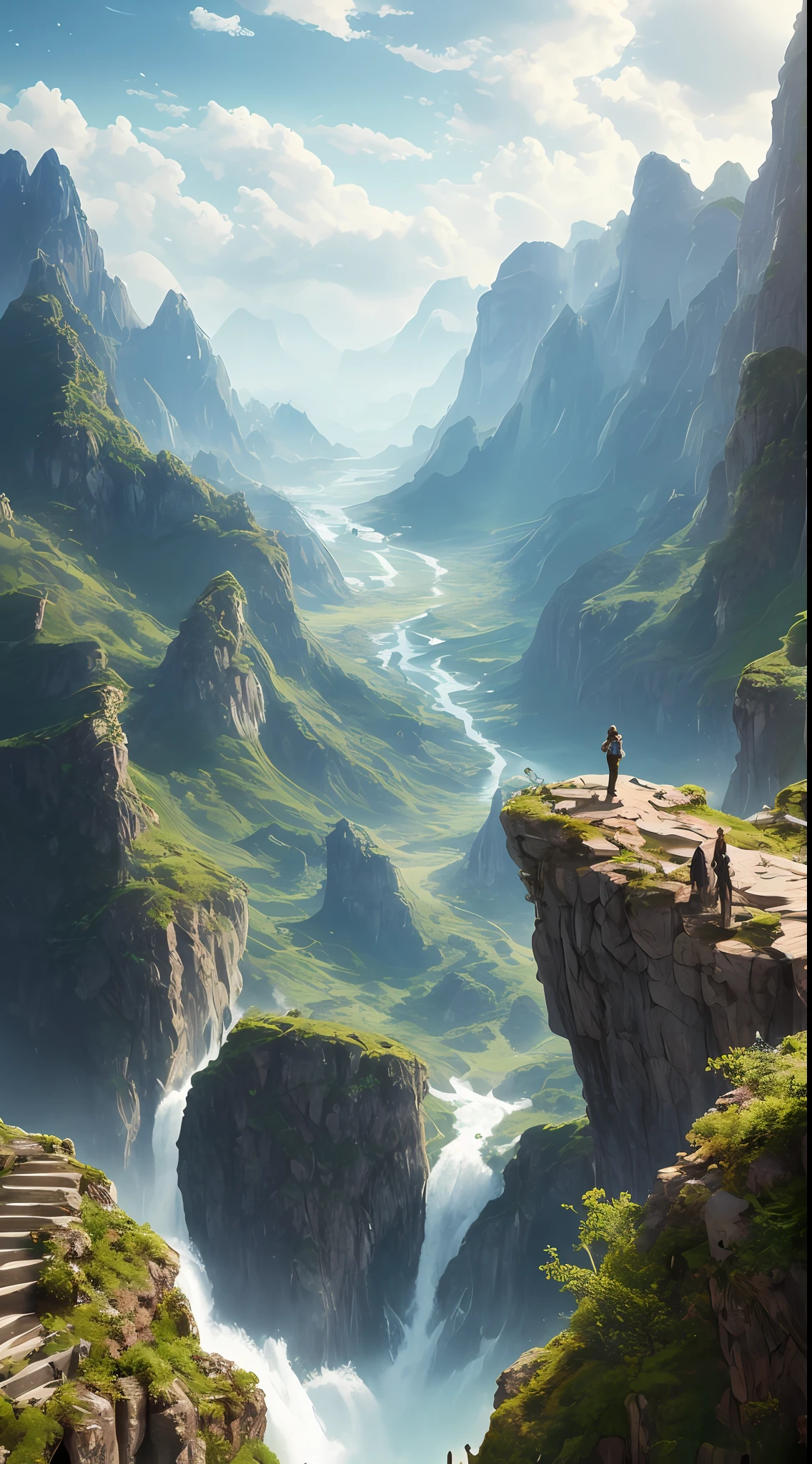 masterpiece, best quality, high quality, extremely detailed CG unity 8k wallpaper, scenery, outdoors, sky, cloud, day, no humans, mountain, landscape, water, tree, blue sky, waterfall, cliff, nature, lake, river, cloudy sky,award winning photography, Bokeh, Depth of Field, HDR, bloom, Chromatic Aberration ,Photorealistic,extremely detailed, trending on artstation, trending on CGsociety, Intricate, High Detail, dramatic, art by midjourney