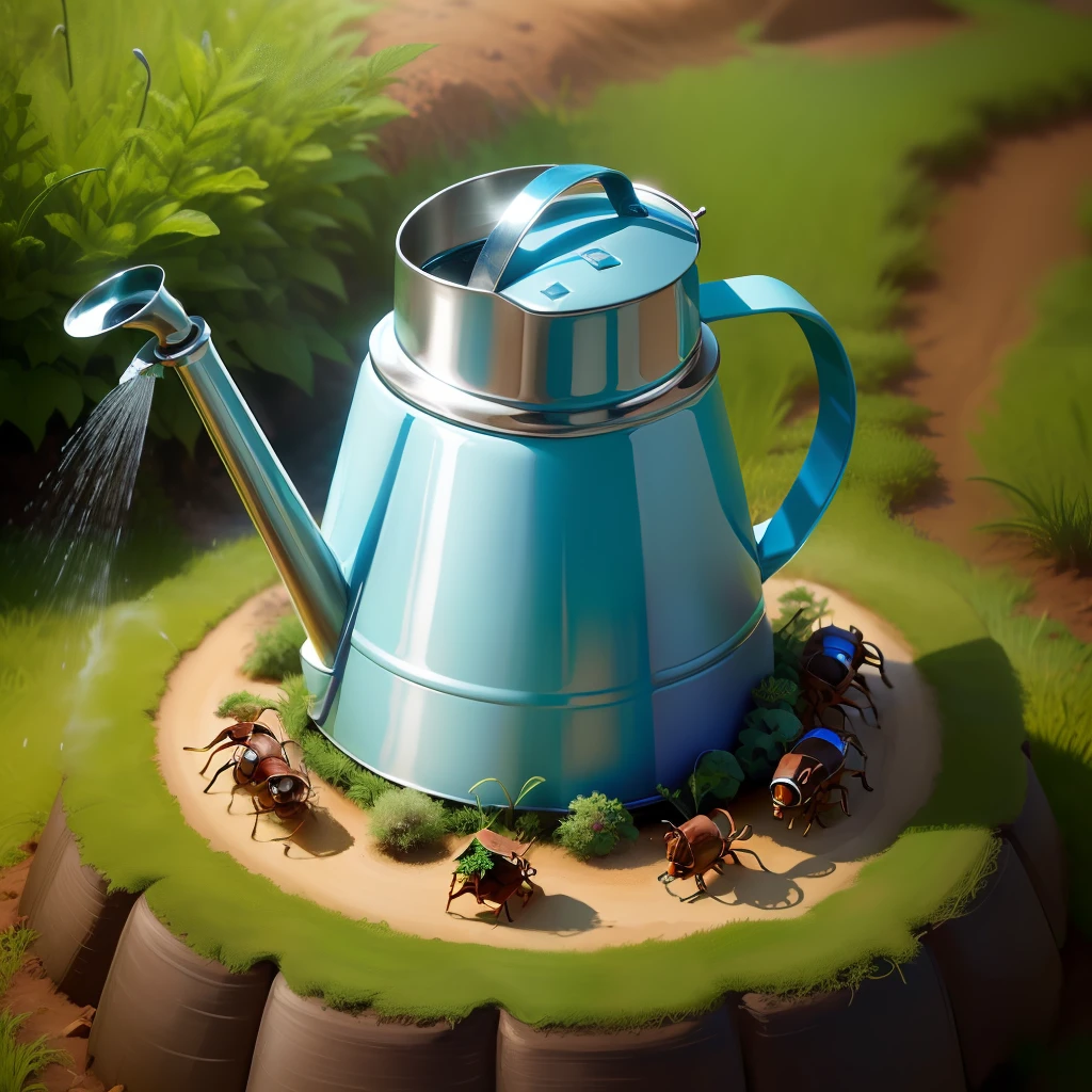 tiny house watering can anthill-mystical-4k anthill, large ants marching