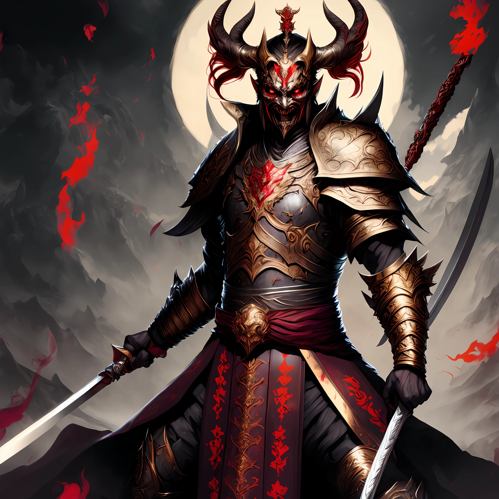 photo, an illustration of a demon in armor holding a sword (FantasyDaimyo style:1)