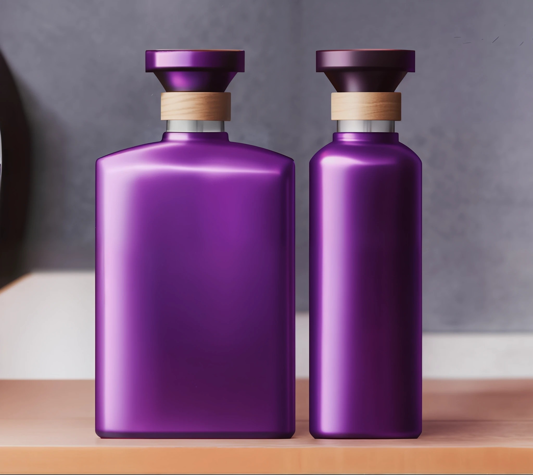 Purple bottle, out of focus, side view