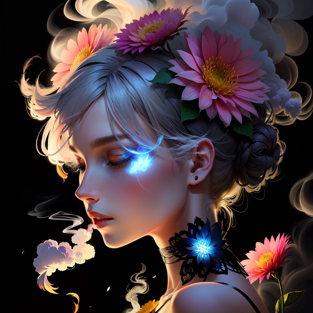 a digital drawing of a flower surrounded by fumes and smoke, Elemental Flowers
