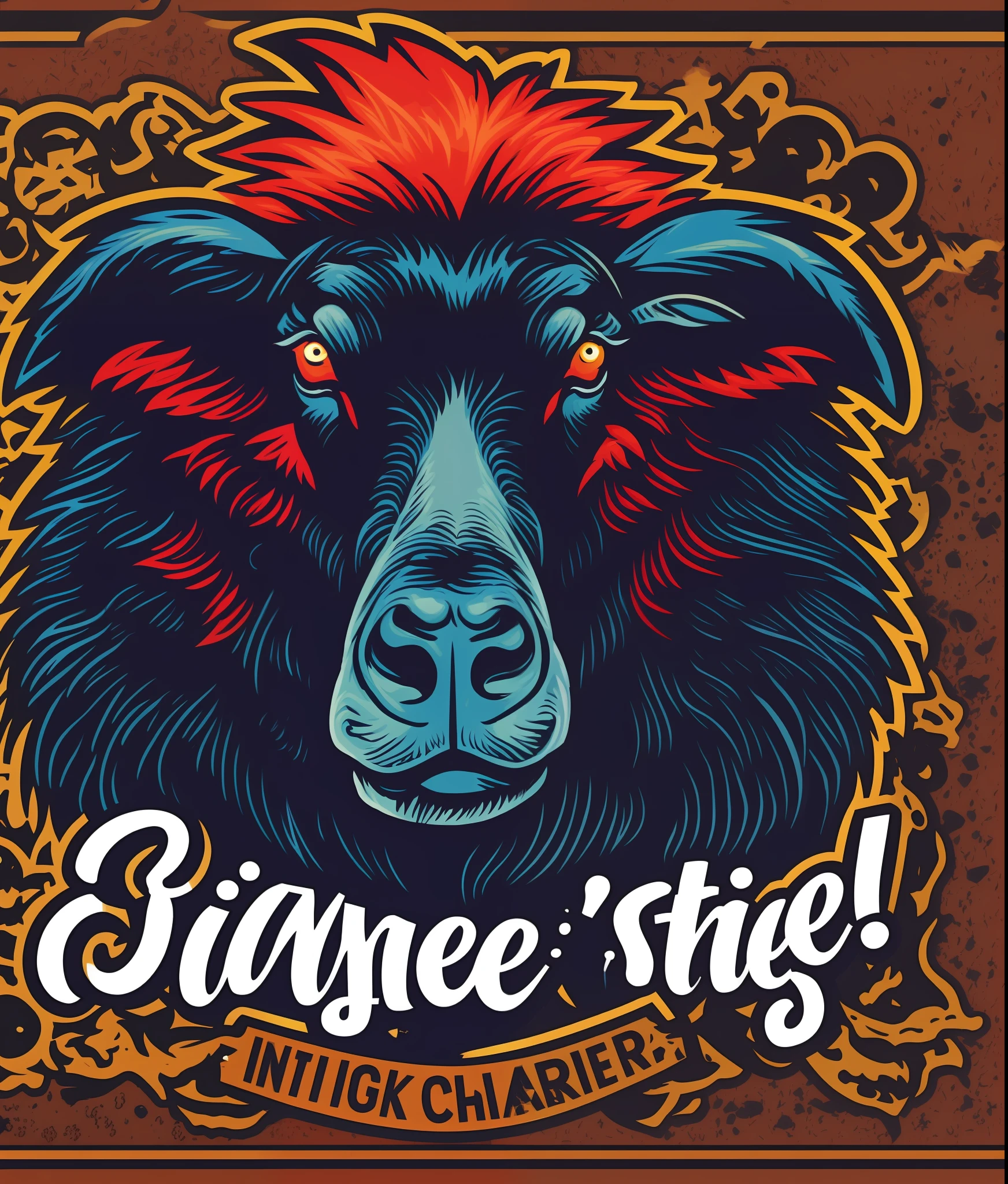 Banner text above saying "black family's sheep", black sheep character, red straight Chanel hair with bangs, Banner text in the bottom saying " Since 1980", mysterious thriller, colorful, vintage style, (t-shirt design), masterpiece realistic volumetric light