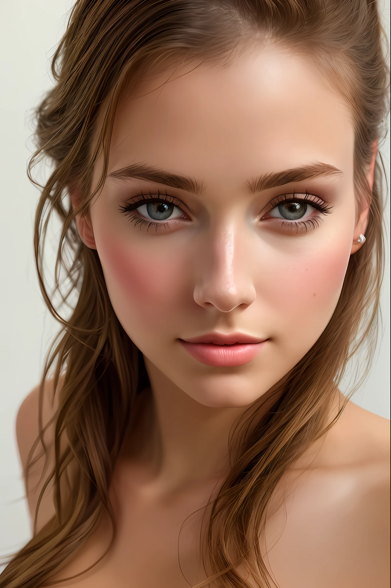 color photograph, close-up, ((a realistic photo of a beautiful girl)), (milalc), light, ((glowy skin)), looking_at_viewer, (fit body:1.0), ((medium breasts)), high ponytail, detailed illustration, masterpiece, high quality, realistic, very detailed face,
