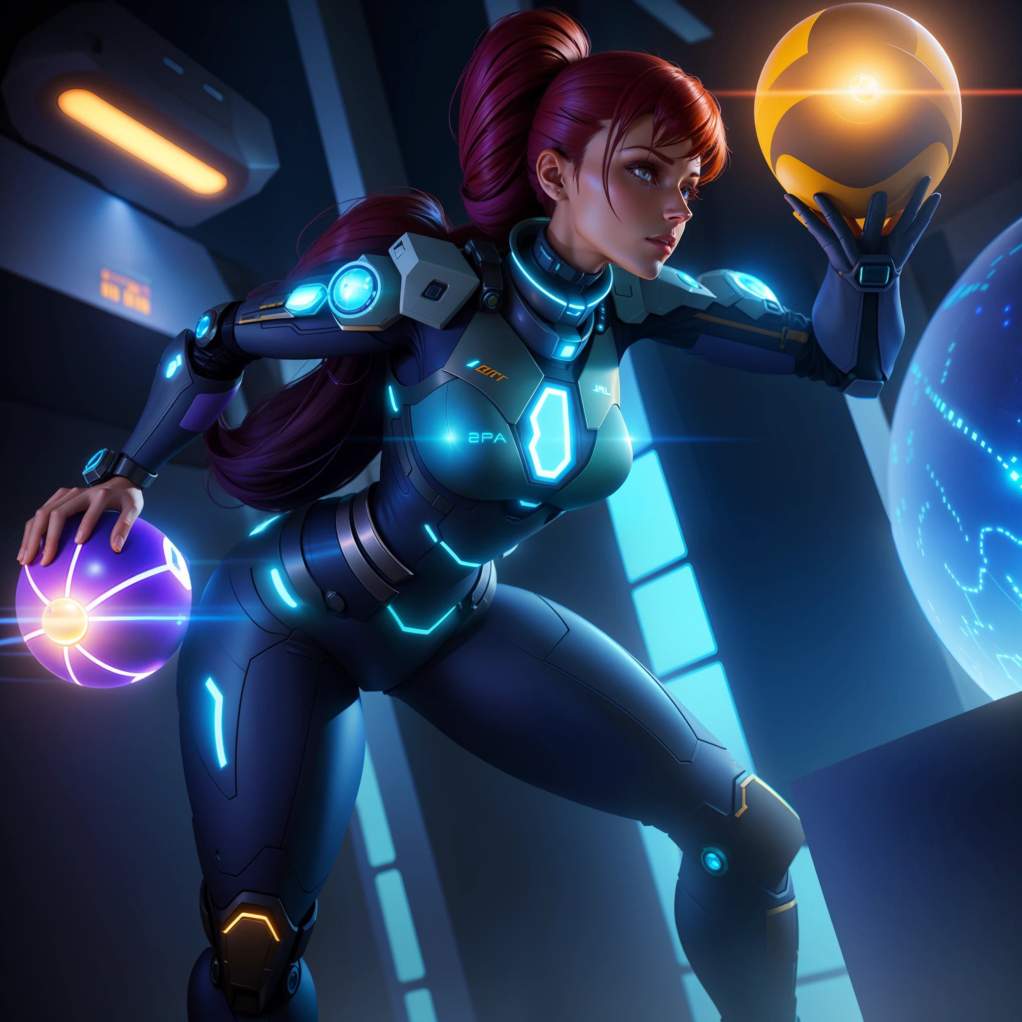 arafed woman in a futuristic suit holding a glowing ball, 3 d render character art 8 k, sci fi female character, scifi woman, girl in mecha cyber armor, clothed in sci-fi military armor, female lead character, 3 d character art, scifi character render, epic scifi character art, artgerm julie bell beeple