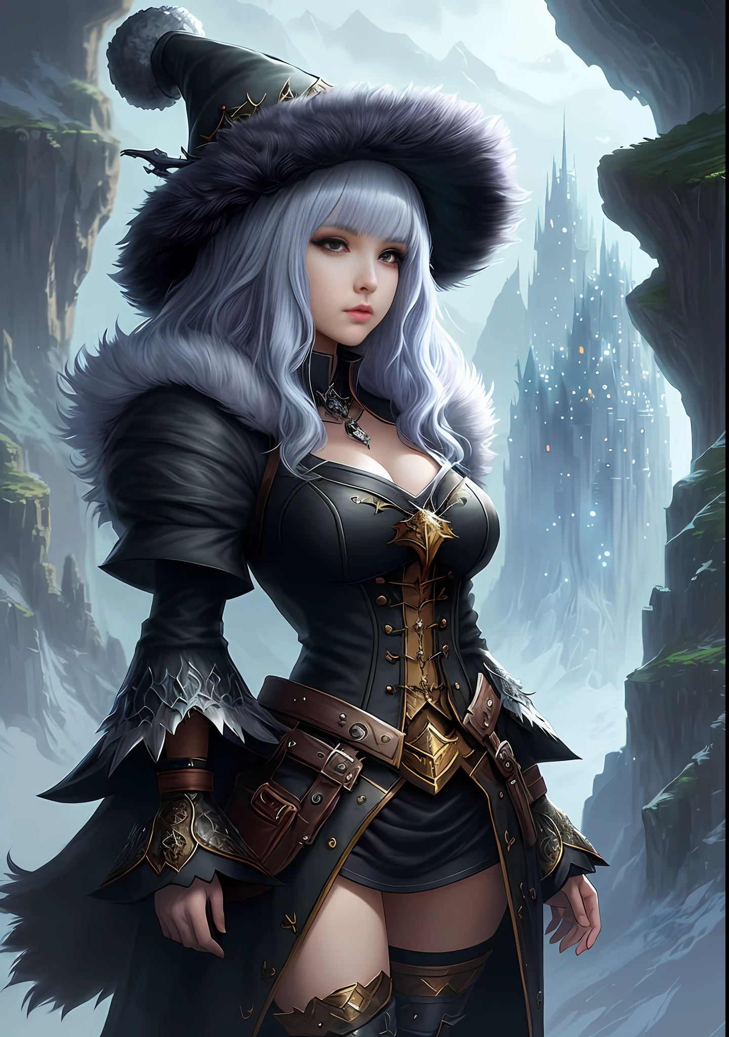 Young woman with poisonous hair in fluffy outfit and fluffy hat, Fantasy Character Art, Awesome Character Art, Epic Fantasy Character Art, HD Fantasy Art, Epic Exquisite Character Art, Realistic Fantasy Artwork, Fantasy Woman, Epic Fantasy Art Style HD, Fantasy Character, Digital Fantasy Art), Fantasy Style Art, Detailed Fantasy Art, High Quality  Fantasy Art, Fantasy Outfit, Digital 2D Fantasy Art