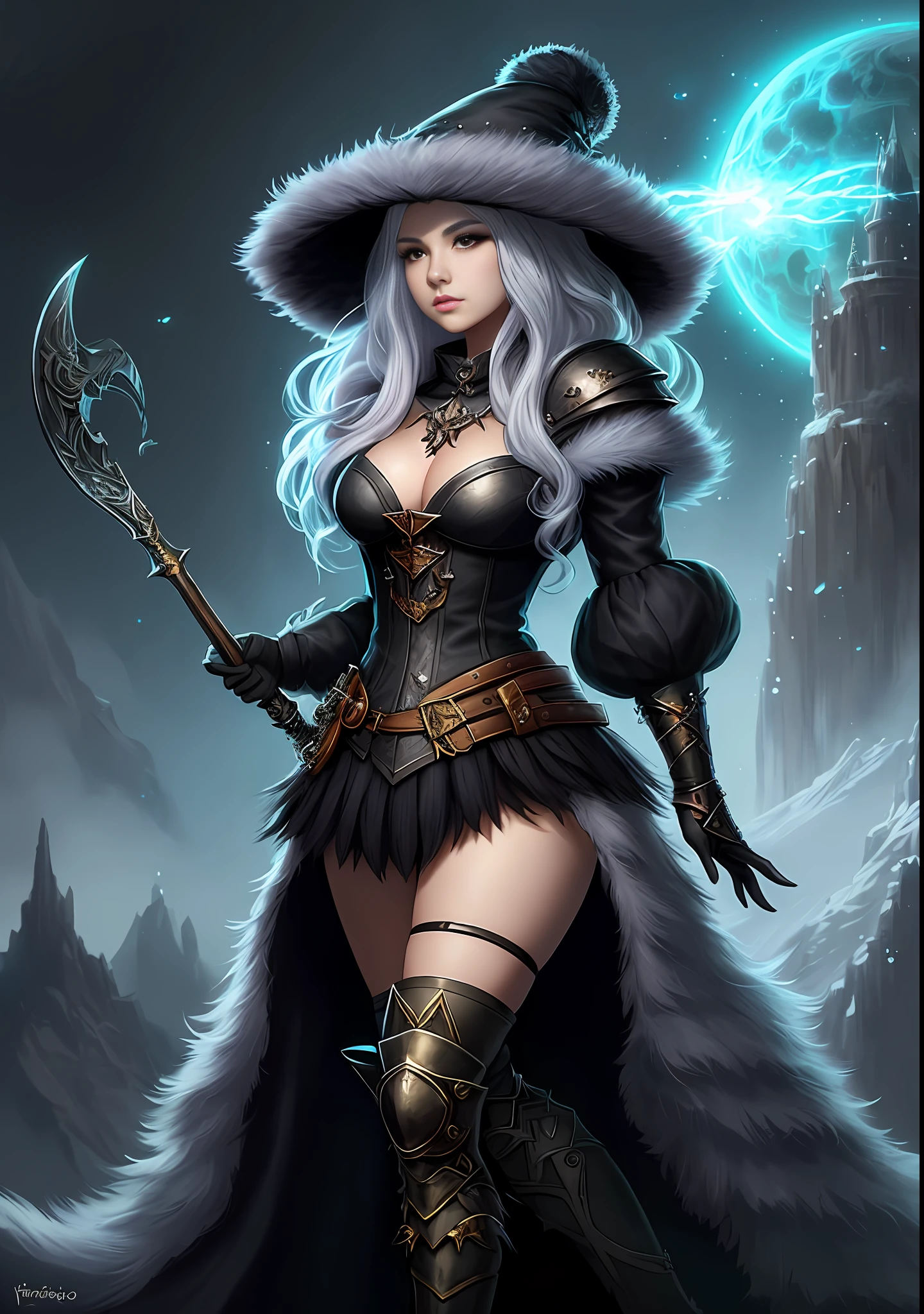 Young woman with poisonous hair in fluffy outfit and fluffy hat, Fantasy Character Art, Awesome Character Art, Epic Fantasy Character Art, HD Fantasy Art, Epic Exquisite Character Art, Realistic Fantasy Artwork, Fantasy Woman, Epic Fantasy Art Style HD, Fantasy Character, Digital Fantasy Art), Fantasy Style Art, Detailed Fantasy Art, High Quality Fantasy Art, Fantasy Outfit, Digital 2D Fantasy Art