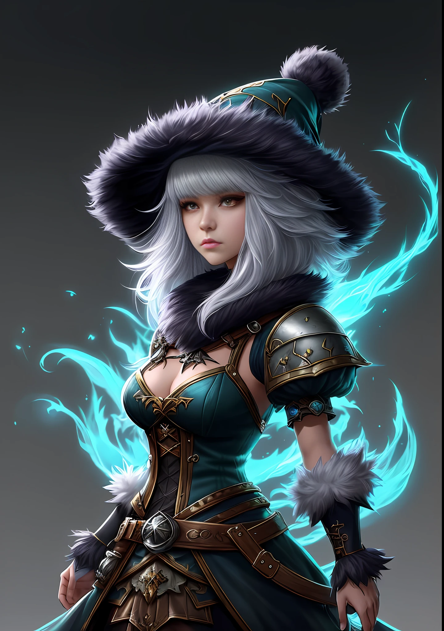 Young woman with poisonous hair in fluffy outfit and fluffy hat, Fantasy Character Art, Awesome Character Art, Epic Fantasy Character Art, HD Fantasy Art, Epic Exquisite Character Art, Realistic Fantasy Artwork, Fantasy Woman, Epic Fantasy Art Style HD, Fantasy Character, Digital Fantasy Art), Fantasy Style Art, Detailed Fantasy Art, High Quality Fantasy Art, Fantasy Outfit, Digital 2D Fantasy Art