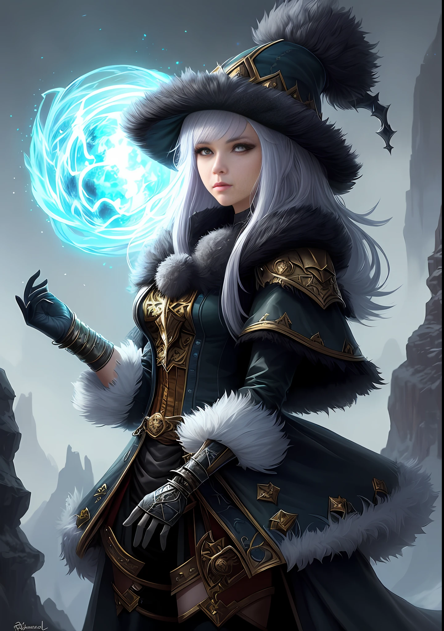 Young woman with poisonous hair in fluffy outfit and fluffy hat, Fantasy Character Art, Awesome Character Art, Epic Fantasy Character Art, HD Fantasy Art, Epic Exquisite Character Art, Realistic Fantasy Artwork, Fantasy Woman, Epic Fantasy Art Style HD, Fantasy Character, Digital Fantasy Art), Fantasy Style Art, Detailed Fantasy Art, High Quality Fantasy Art, Fantasy Outfit, Digital 2D Fantasy Art