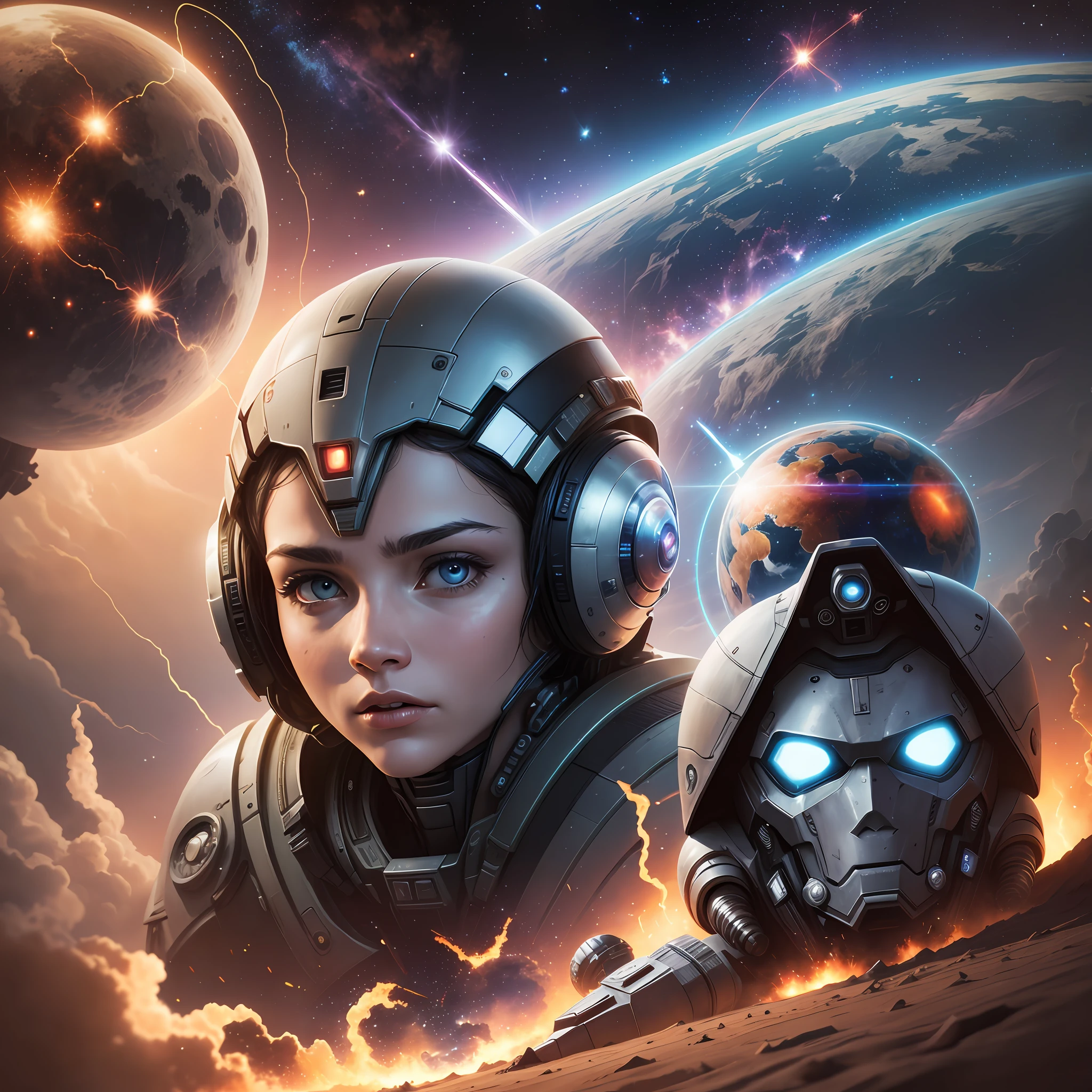A galactic war between Earth and the aliens, eapaço, spaceships, shots and bombs