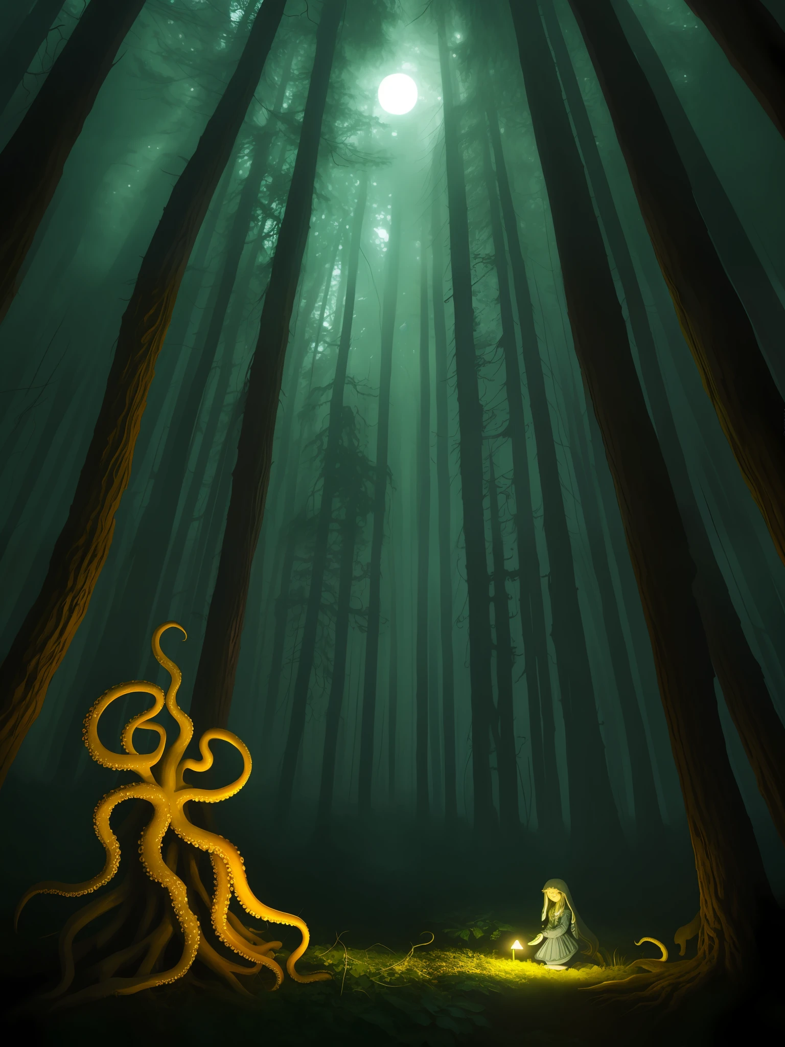 Maiden, tentacles, forest, night
