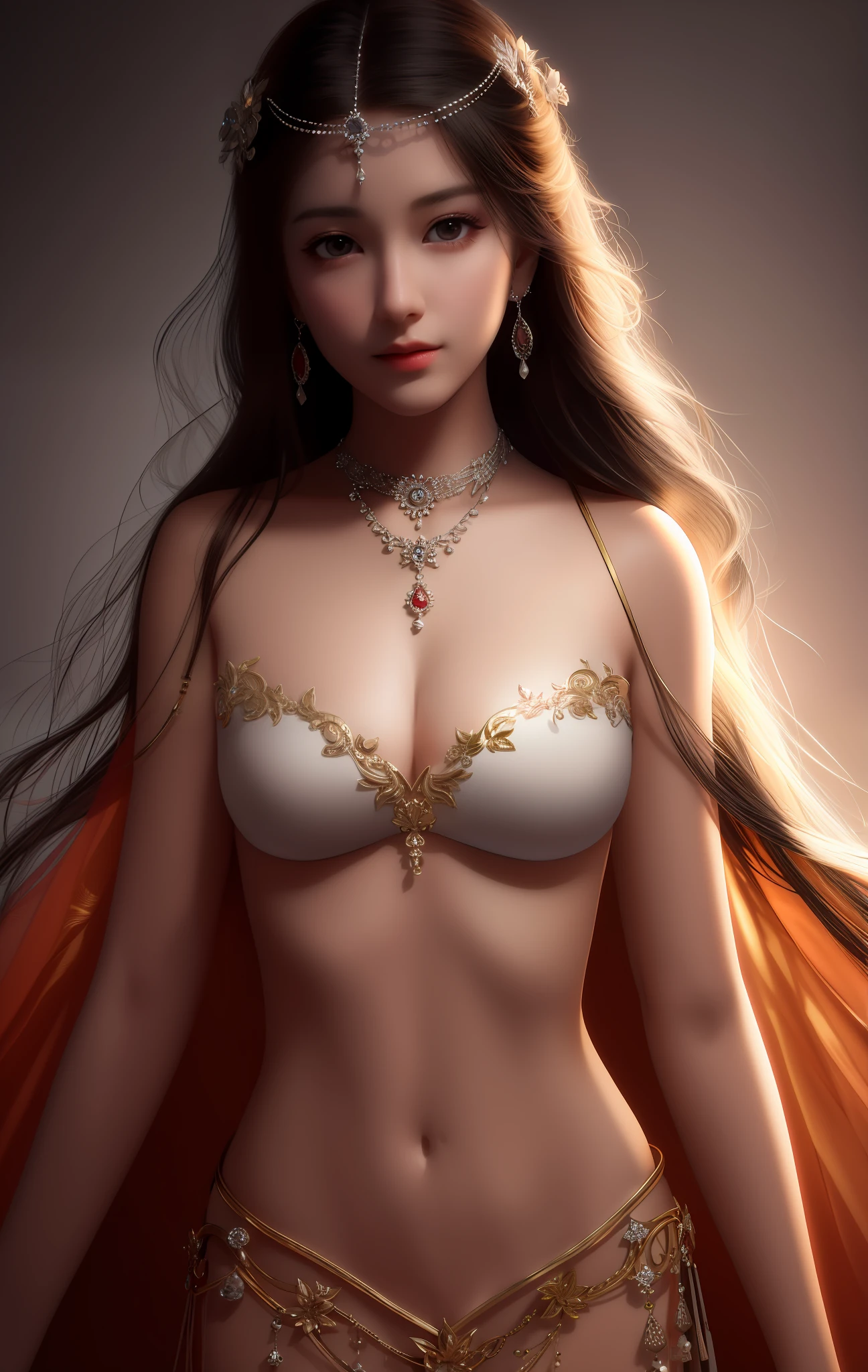 Best Quality, Masterpiece, High Resolution, 1Girl, Nudity, Hair Accessories, Necklace, Jewelry, Beautiful Face, Body, Tyndall Effect, Realistic, Dark Studio, Edge Lighting, Two-tone Lighting, (High Detail Skin: 1.2), 8K UHD, DSLR, Soft Light, High Quality, Volumetric Light, Voyeur, Photo, High Resolution, 4K, 8K, Background Blur