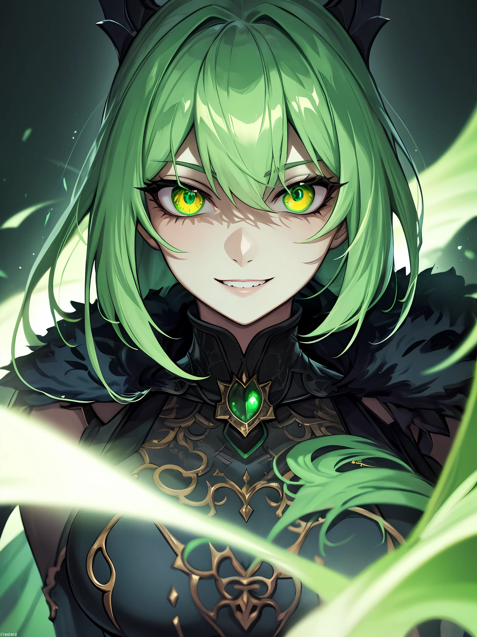 1lady , night hunter, glowing green eyes, night, mischivous smile, scary, close up
hard lighting, best quality, intricate, highly detailed, masterpiece,