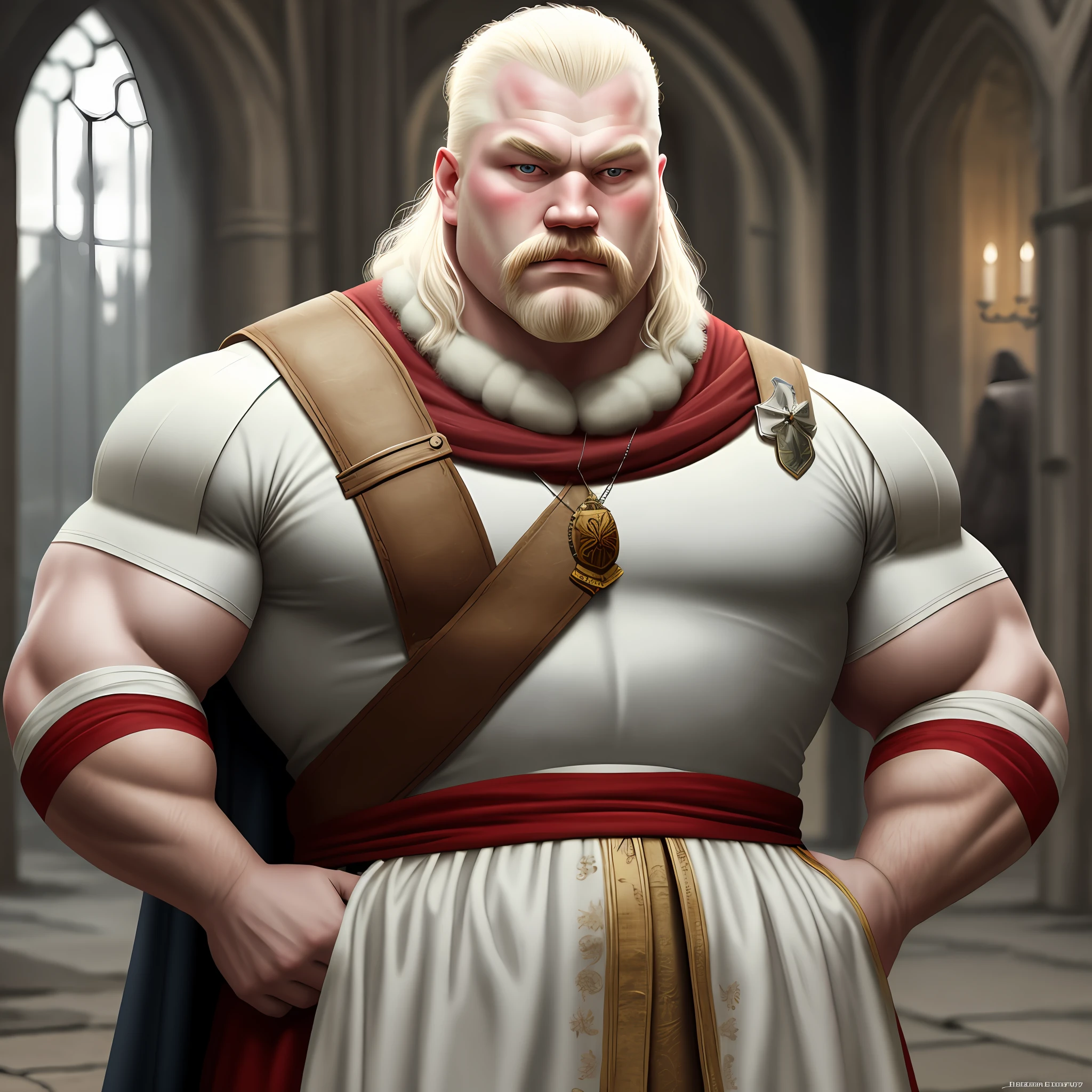 Albino Russian strongman in medieval costume