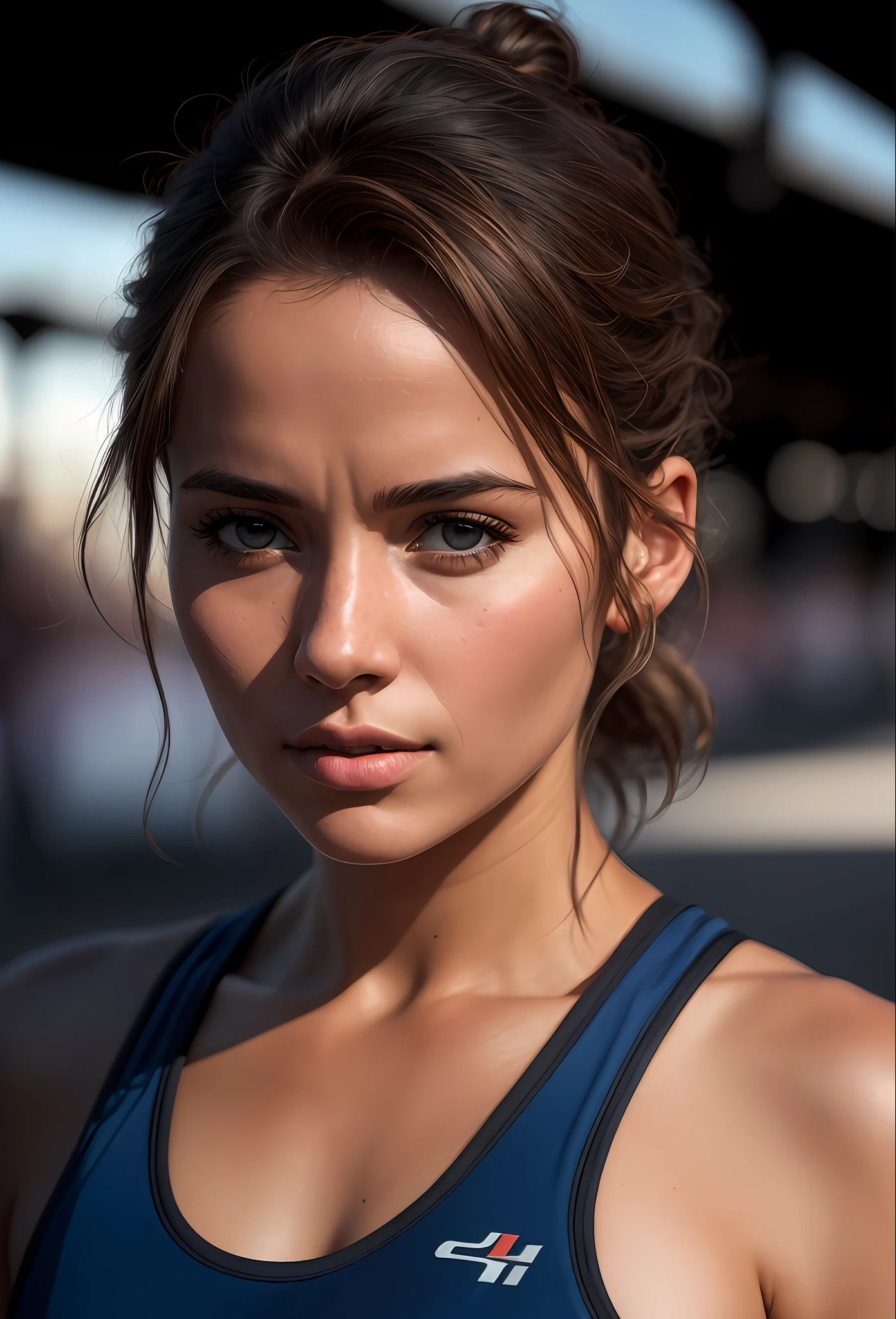 beautiful mature college girl, in track outfit, outside on track field, ((slim, petite)), photorealistic, photo, masterpiece, realistic, realism, photorealism, high contrast, photorealistic digital art trending on Artstation 8k HD high definition detailed realistic, detailed, skin texture, hyper detailed, realistic skin texture, armature, best quality, ultra high res, (photorealistic:1.4),, high resolution, detailed, raw photo, sharp re, by lee jeffries nikon d850 film stock photograph 4 kodak portra 400 camera f1.6 lens rich colors hyper realistic lifelike texture dramatic lighting unrealengine trending on artstation cinestill 800,