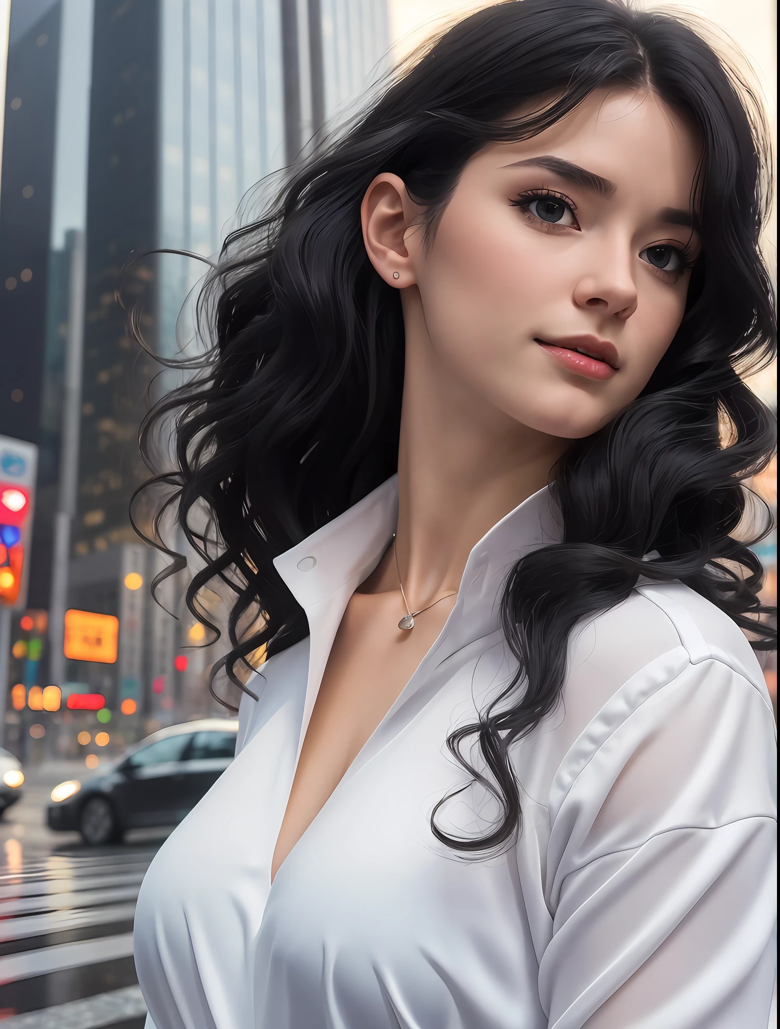 Random posture, mix4,(8k, RAW photo, best quality, masterpiece:1.2), (realistic, photo-realistic:1.37),1woman 40 years old, Caucasian, full body,cute,cityscape, night, rain, wet, professional lighting, photon mapping, radiosity, physically-based rendering,, gradient black colour hair,, White hair, short curly hair, handsome, girl, white ball suit, top quality picture, high resolution, 1080p, (clear face), (detailed facial description), (detailed hand description), (masterpiece), (exquisite CG), extreme light and shadow, messy hair, master's work, rich details, (fine facial features), (highest quality picture), (masterpiece), (detailed eyes),Look ahead with your eyes,Fine collarbone
