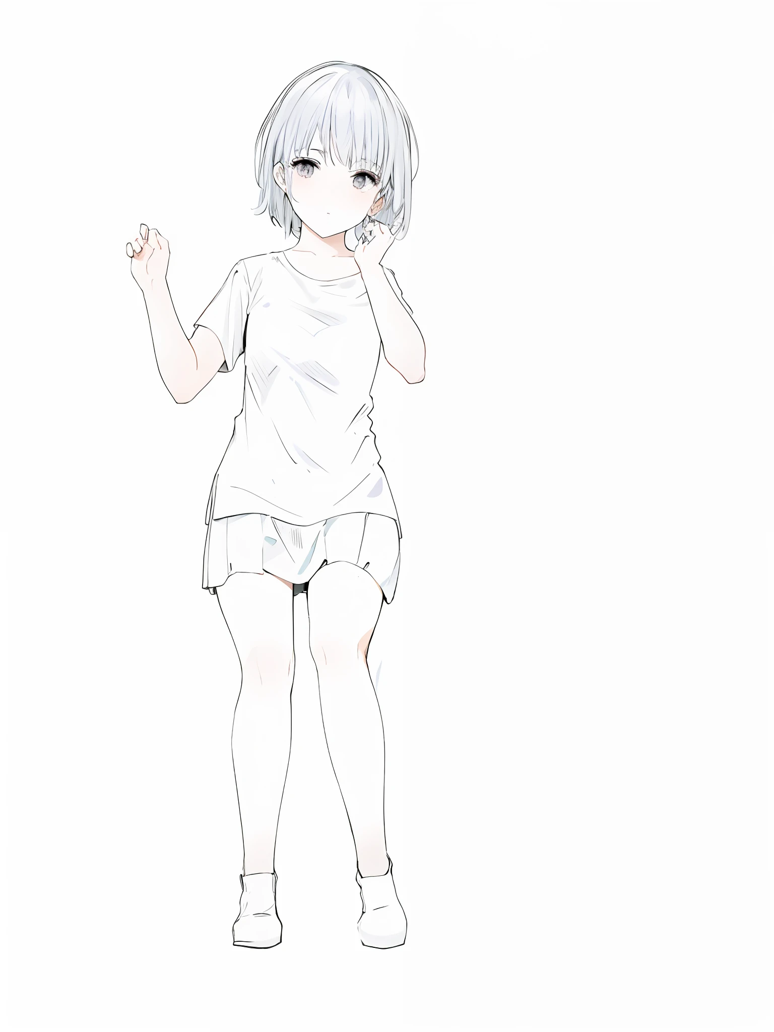Painting of a girl in a short skirt and shirt, in shoes,