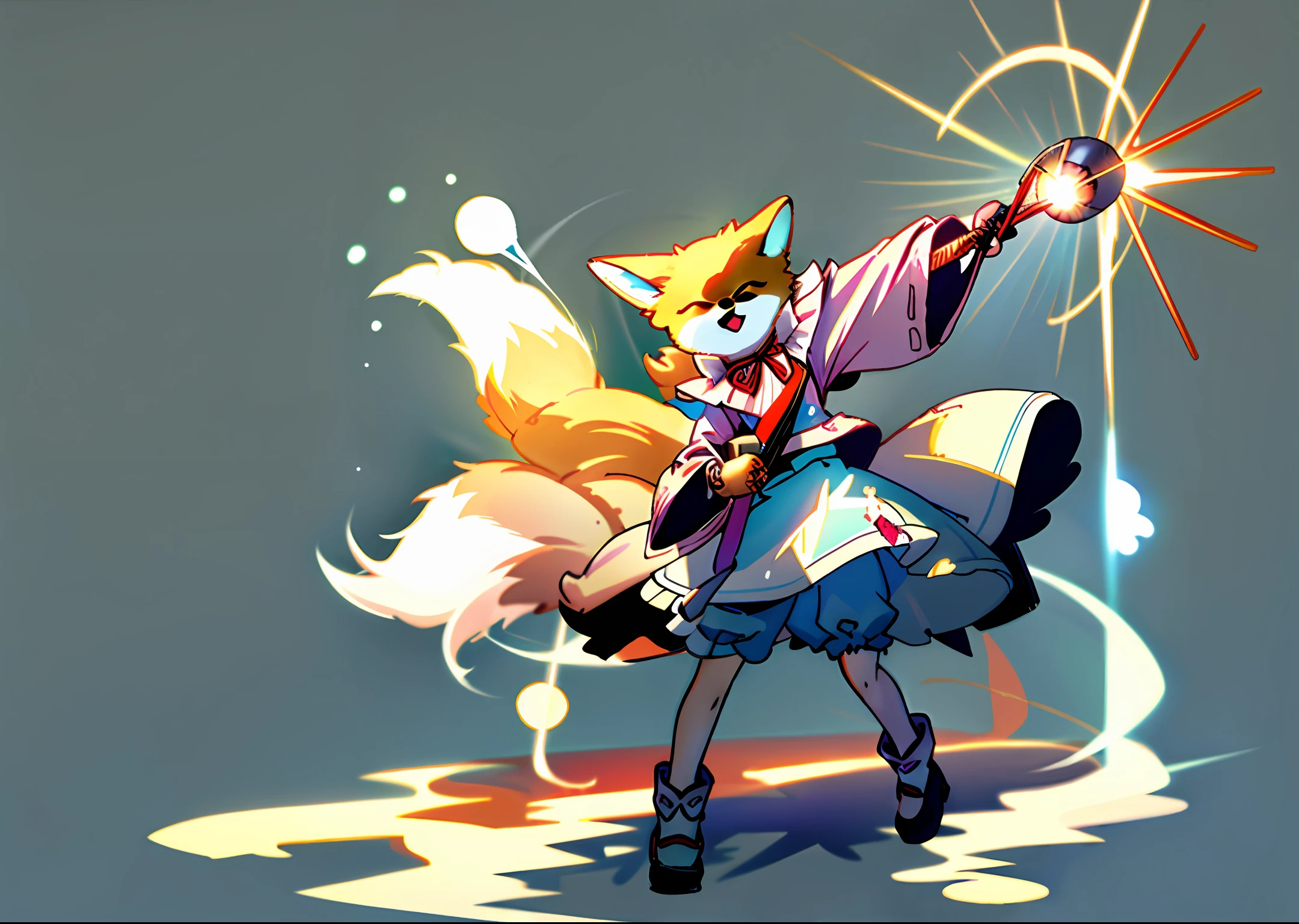 Shiba stood on two legs, holding a magic scepter.