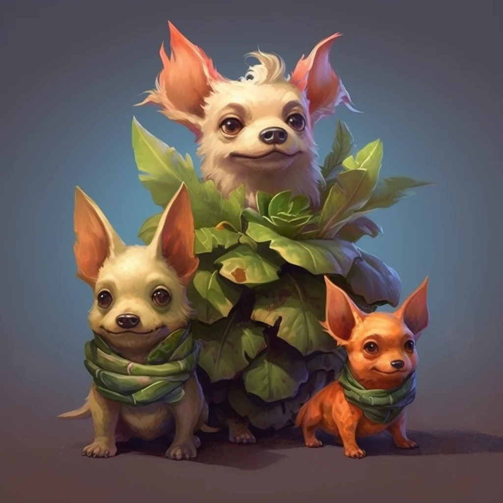 Vegetable dogs, cute, plants, fantasy creatures