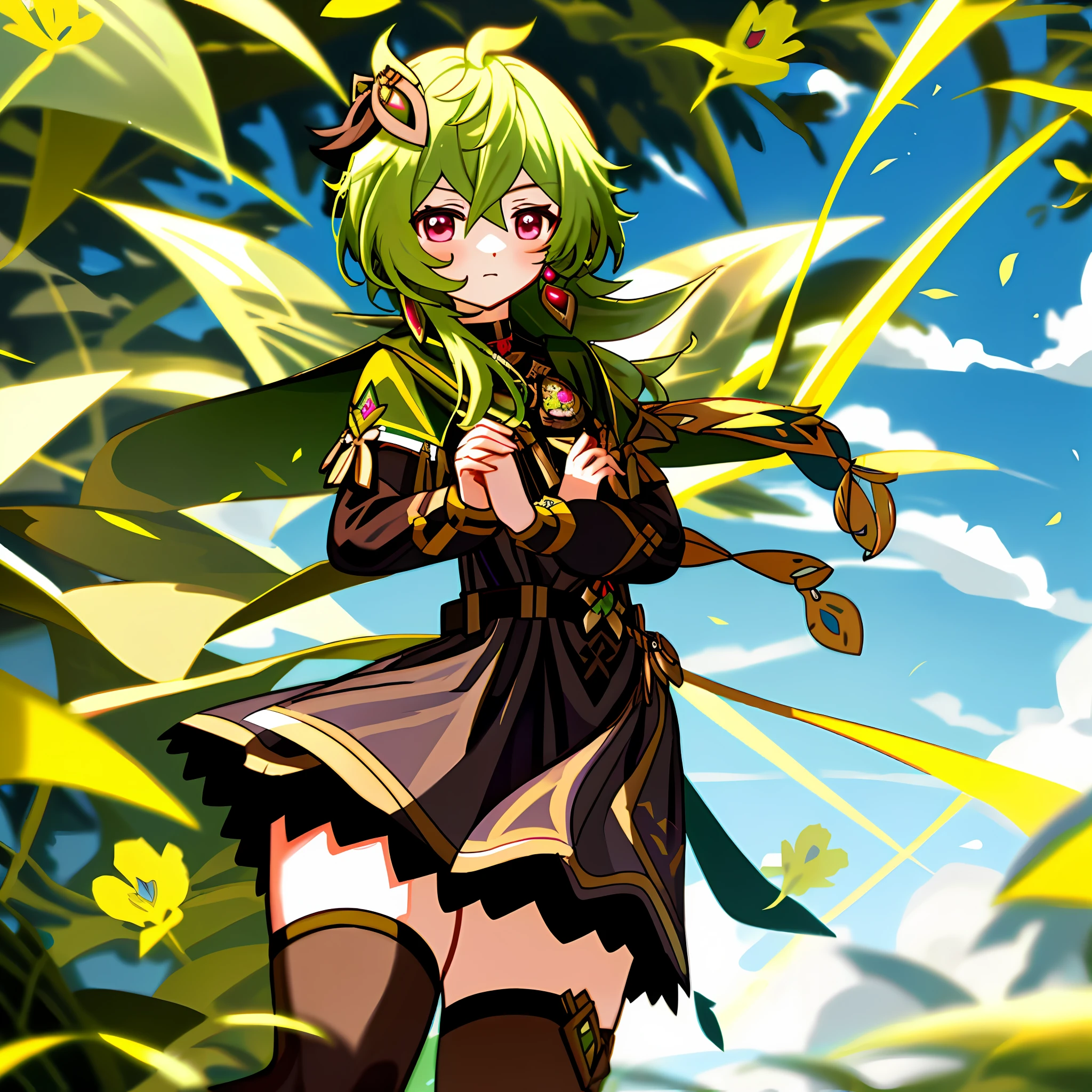 Collei from Genshin Impact, with a plushie in her hands, shy