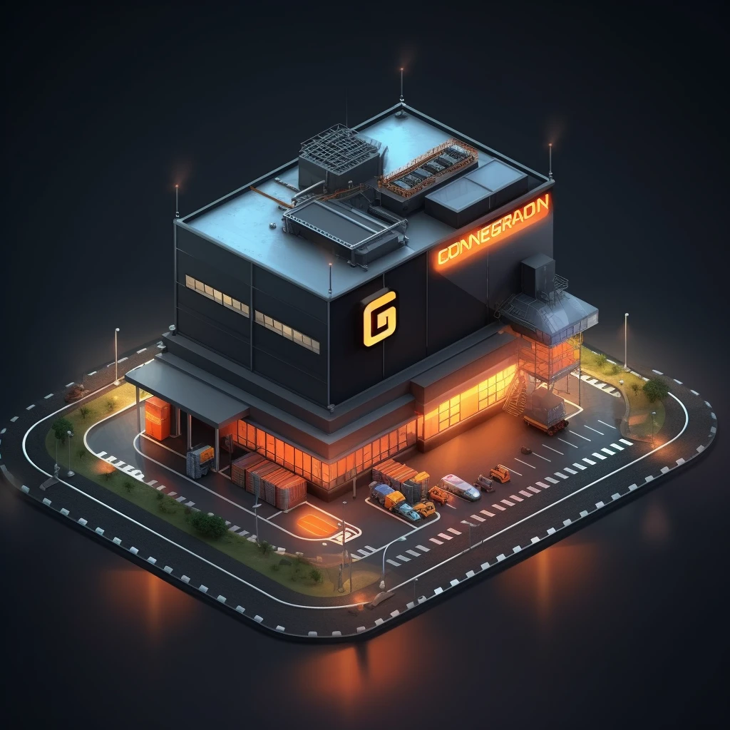Isometric, overlooking 45 degrees, SLG game building, single building, container freight station, gray background, concept art, octane rendering