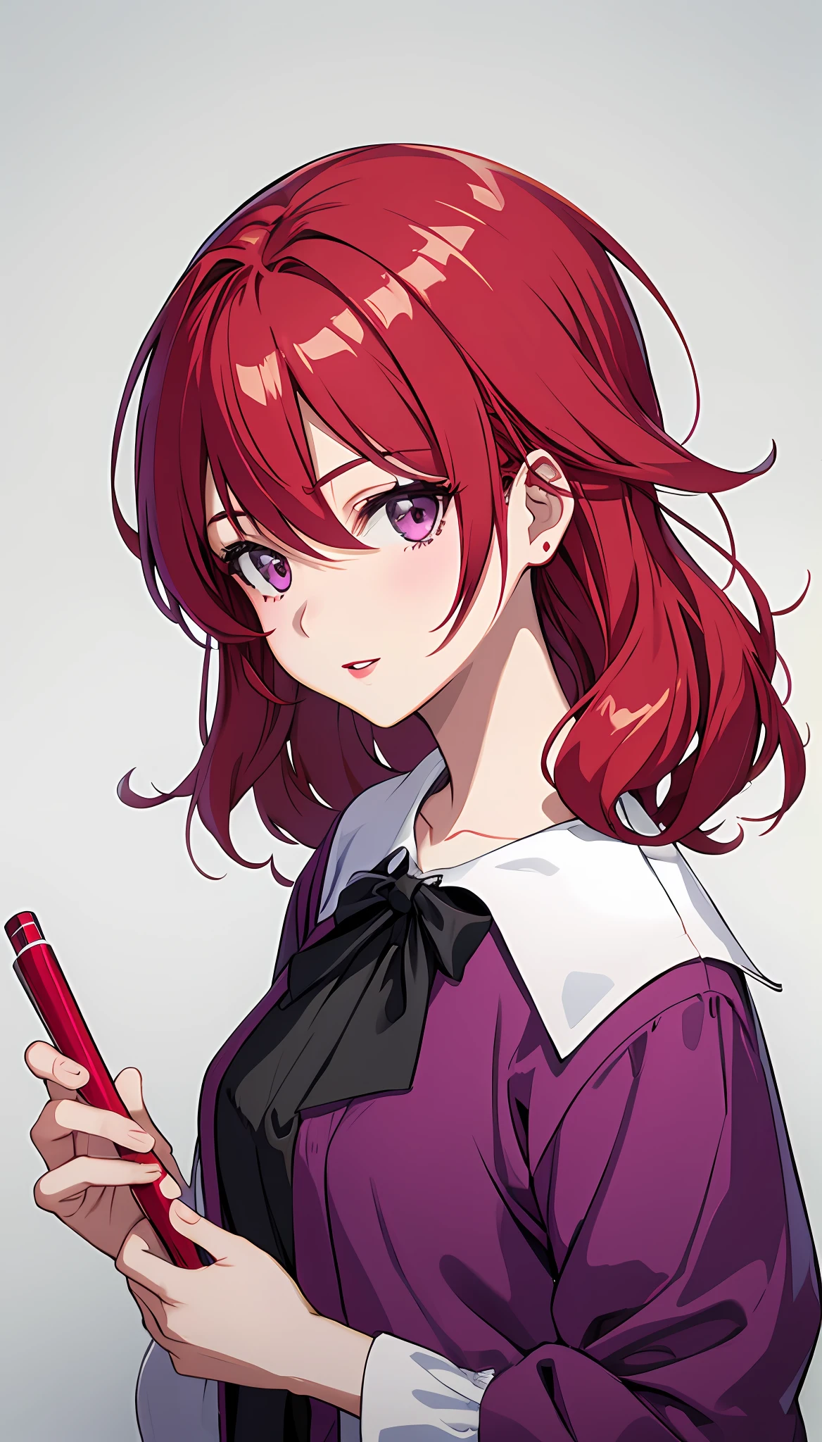 elegant woman, red purple lips,wearing a bright mgreen shirt,in the style of soft color palette
aurorapunk,an anime illustration of her
face, red hair, bob hairstyles, hand-drawn
animation,charming sketches,smooth and
shiny,hazy romanticism,superflat style,white
background--ar 1:1--niji 5--style expressive --s 50