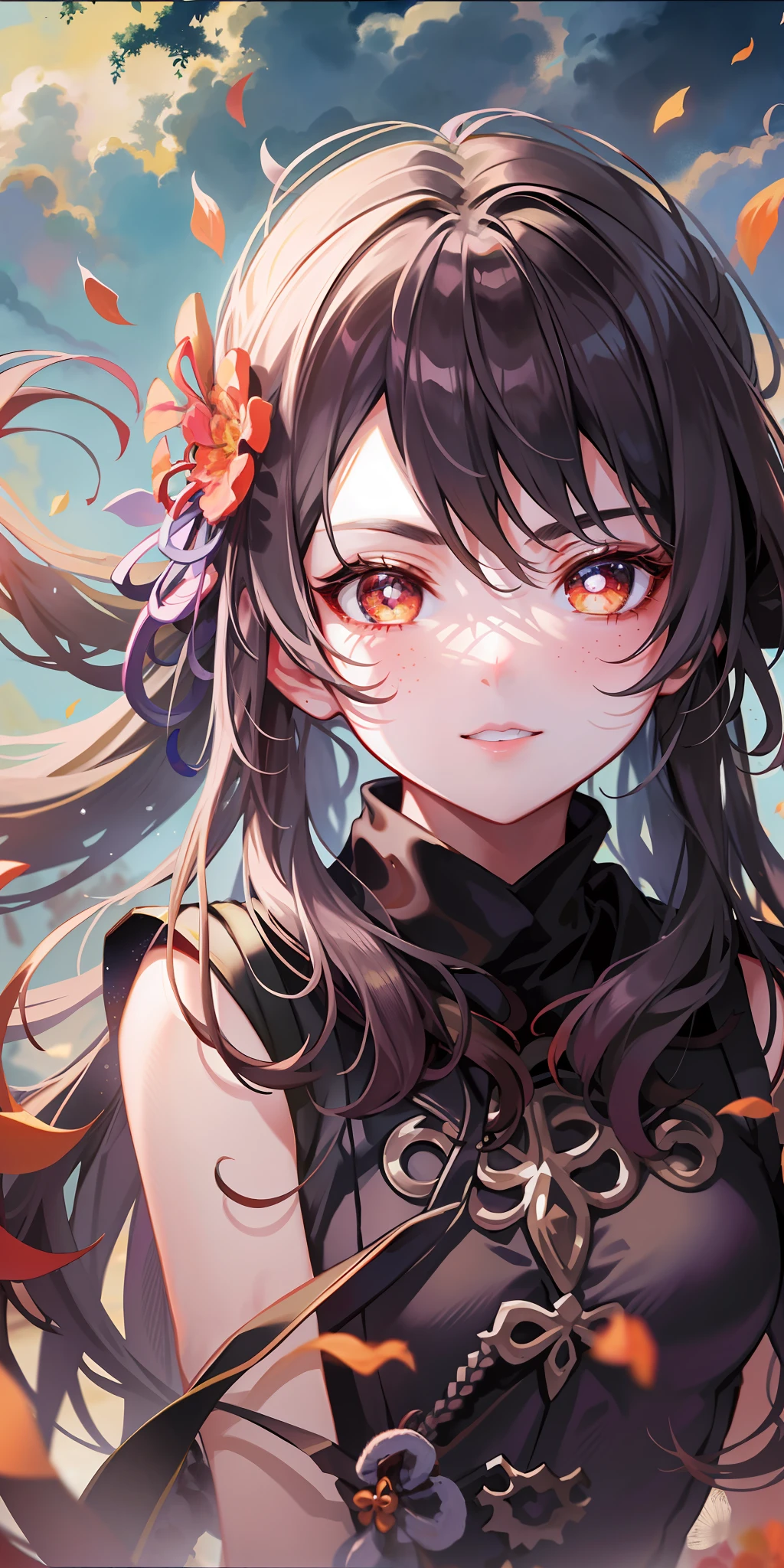 Masterpiece, best quality, high resolution,
Samurai, 1 girl, solo, twisted braids, freckles under the eyes, hands on the face, steppe scenery, Shinkai Makoto style, --v 6