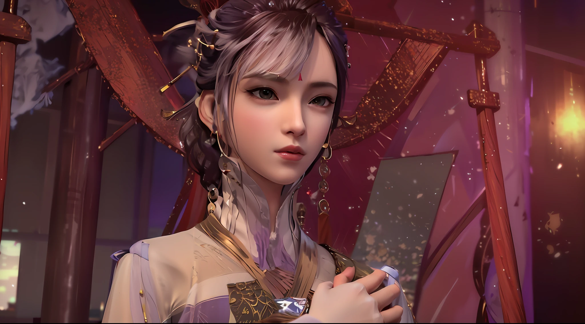 a close up of a woman in a purple dress holding a piece of paper, 千 葉 雄 大, inspired by Pu Hua, zhongli from genshin impact, xianxia hero, full body xianxia, bian lian, a beautiful fantasy empress, xianxia, game cg, keqing from genshin impact