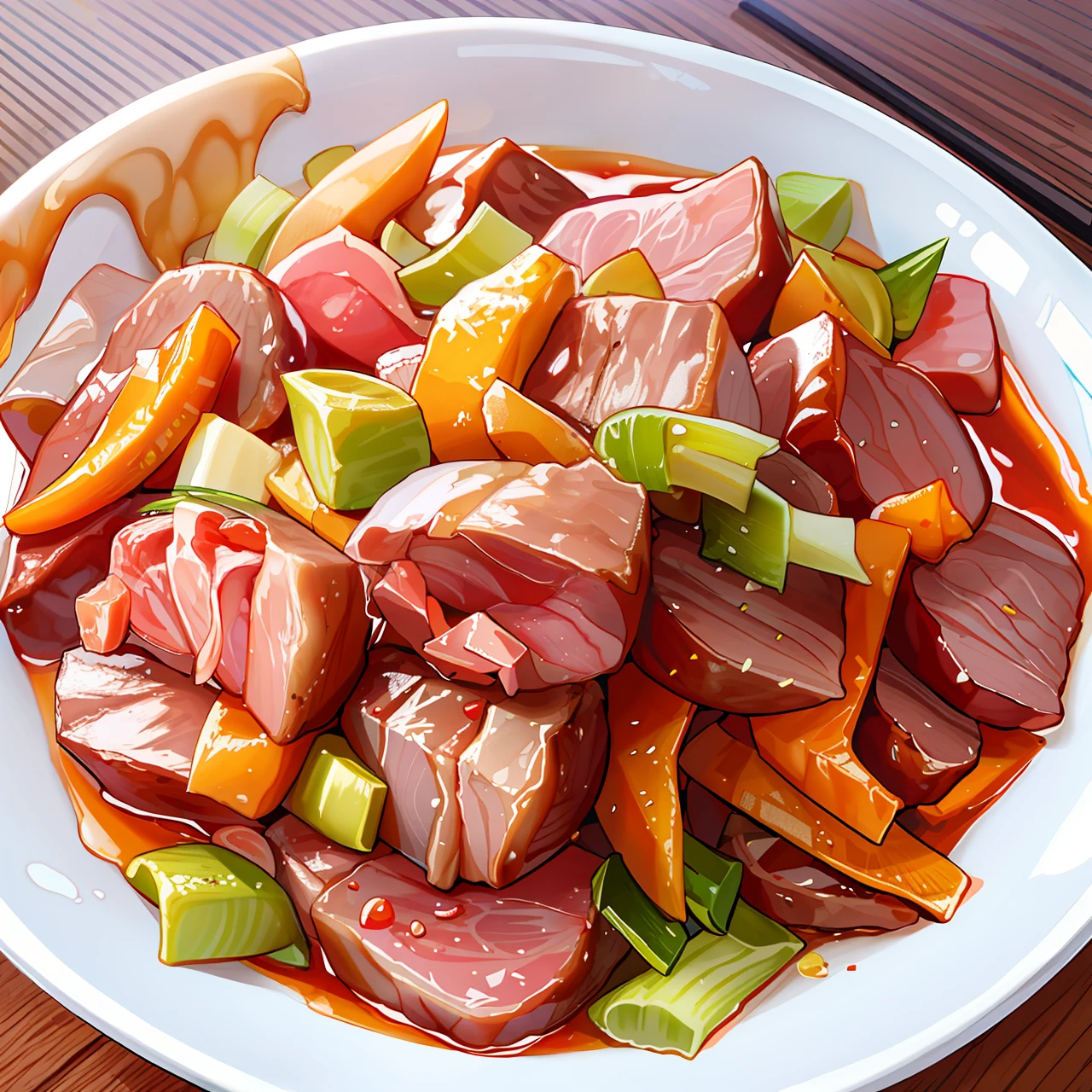 Boiled Pork Slices, Peppers, Scallions, Beef Slices, Delicious, Deep Fried --v 6
