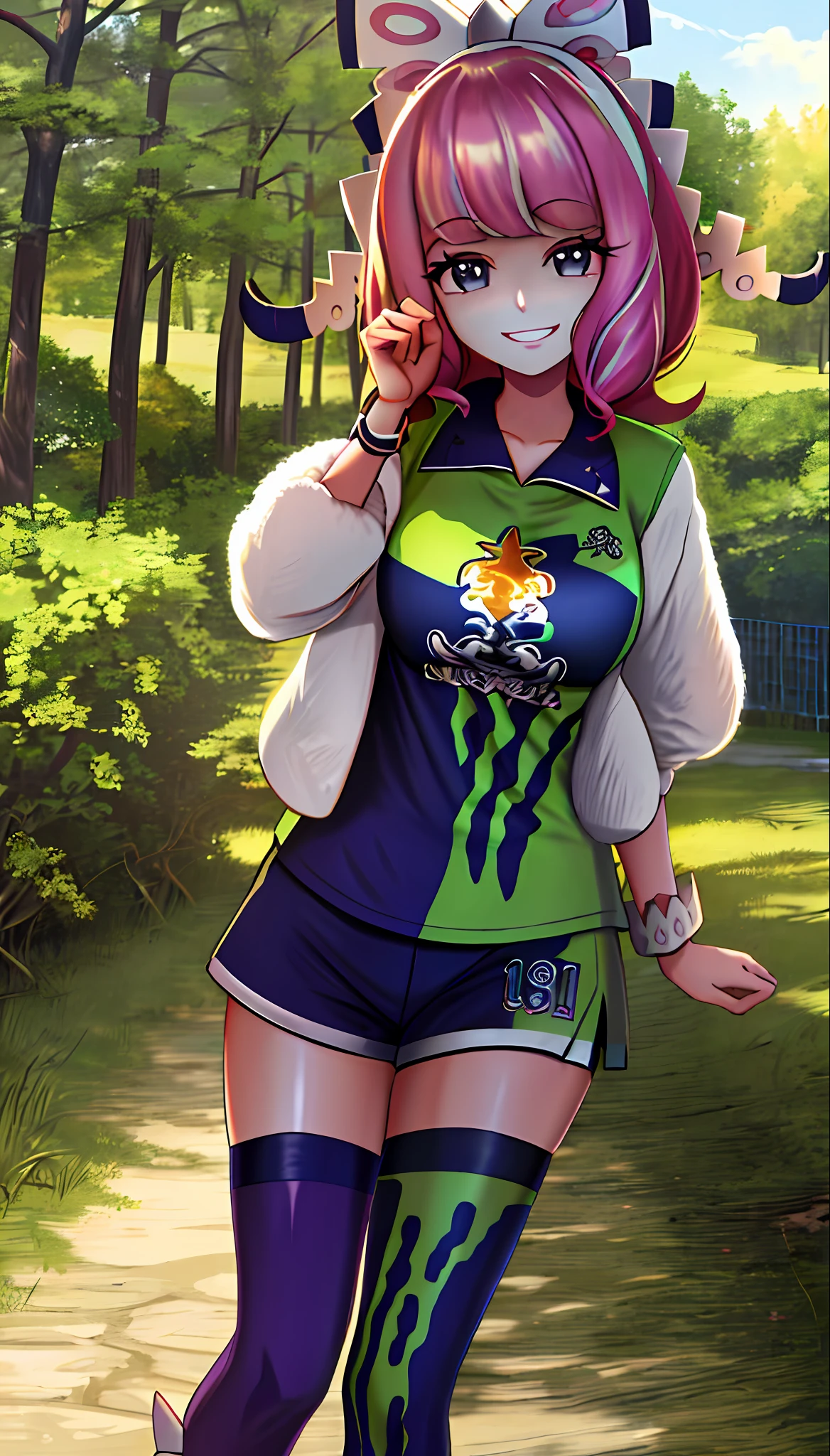 8k,(masterpiece, very detailed, intricate details, medium quality, illustration),1girl, solo, high resolution, viewer view, blue hair, long hair, wave roll, smile, wearing a t-shirt, wearing long clothes. EVA .in short dress, street, solar system, femininity, empowerment, beauty, detail, wide shot, clenched body, crunchy expression, colly smile,