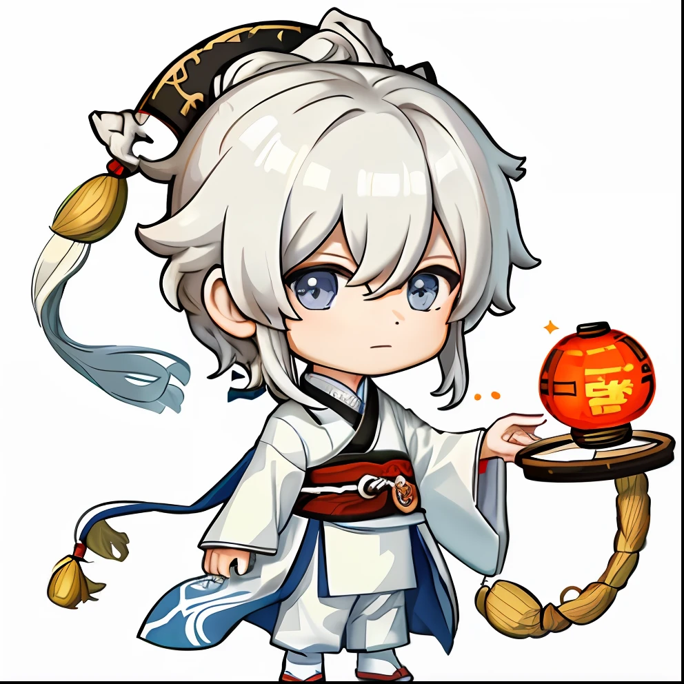 1boy, chibi, white background, single, hanfu, chinese clothes, standing, sideways