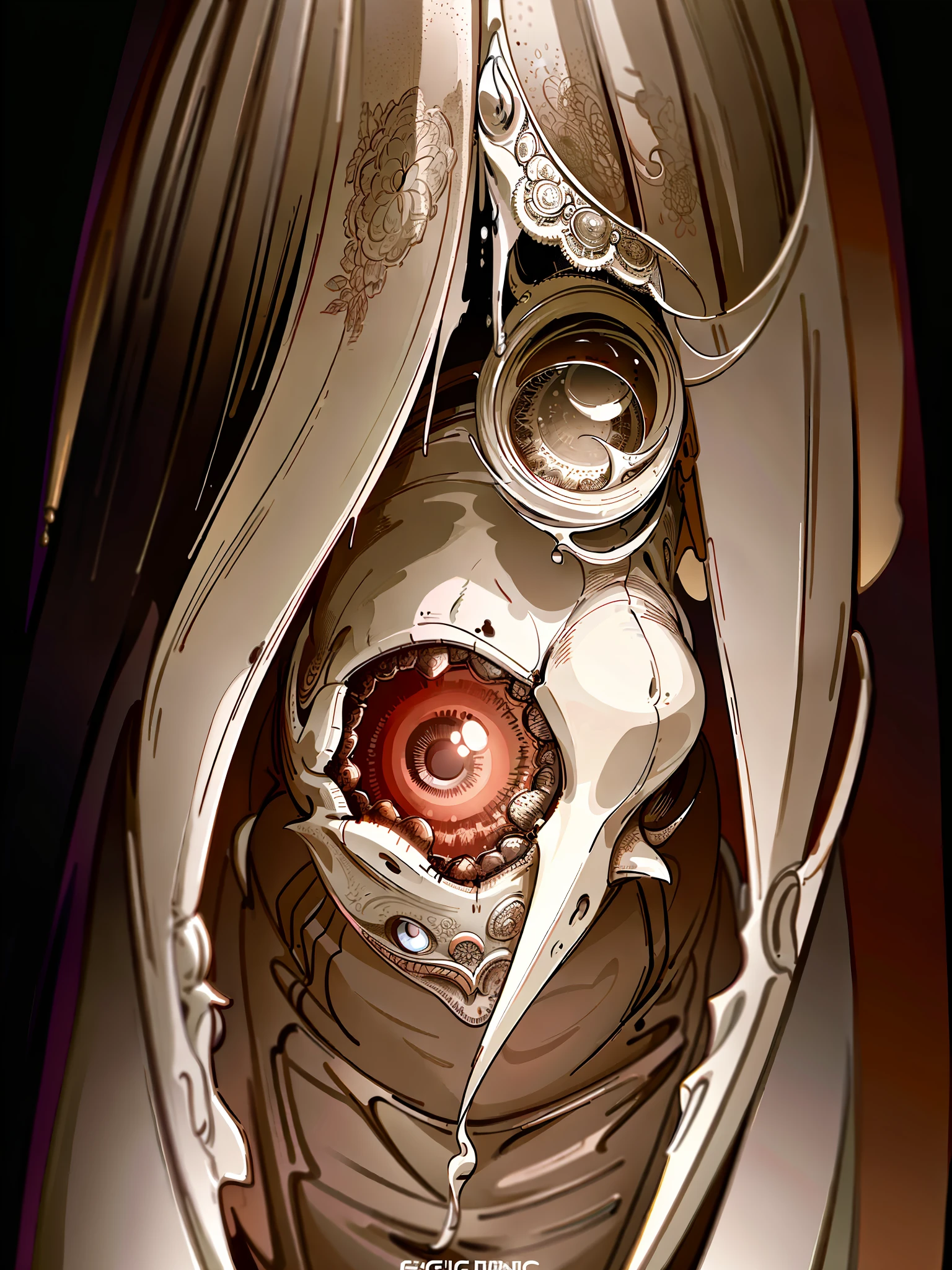 sexy, glossy, ((((sfw)))), ((masterpiece)), ((best quality)), anatomical, intricate details, cinematic light, (navel:1.3), white hair, red eyes, ((alien heavy exoskeleton)), luminous skin, ((whole body covered latex suit)), small breasts, (illustration:1.1), HDR, 8k, art by rutkowski and artgerm, soft cinematic light, adobe lightroom, photolab, BREAK, intricate, highly detailed, (((depth of field))), faded, slate gray atmosphere, ((epic realistic)), (hdr:1.5), ((neutral colors)), art, (muted colors:0.3), hyperdetailed, (artstation:1.2), warm lights, dramatic light, (intricate details:1.3), blood on ((mechanical)) mouth mask, [1girl:cat:2]