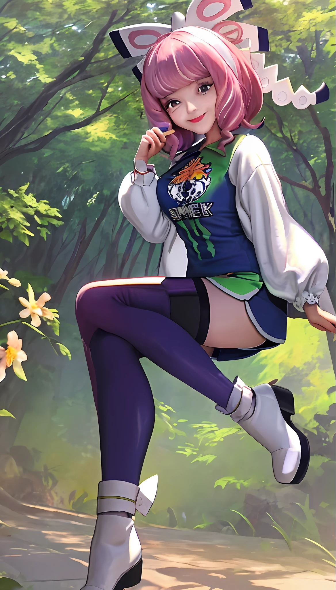 8k,(masterpiece, very detailed, intricate details, medium quality, illustration),1girl, solo, high resolution, viewer view, blue hair, long hair, wave roll, smile, wearing a t-shirt, wearing long clothes. EVA .in short dress, street, solar system, femininity, empowerment, beauty, detail, wide shot, clenched body, crunchy expression, cliché smile, sleek tights,