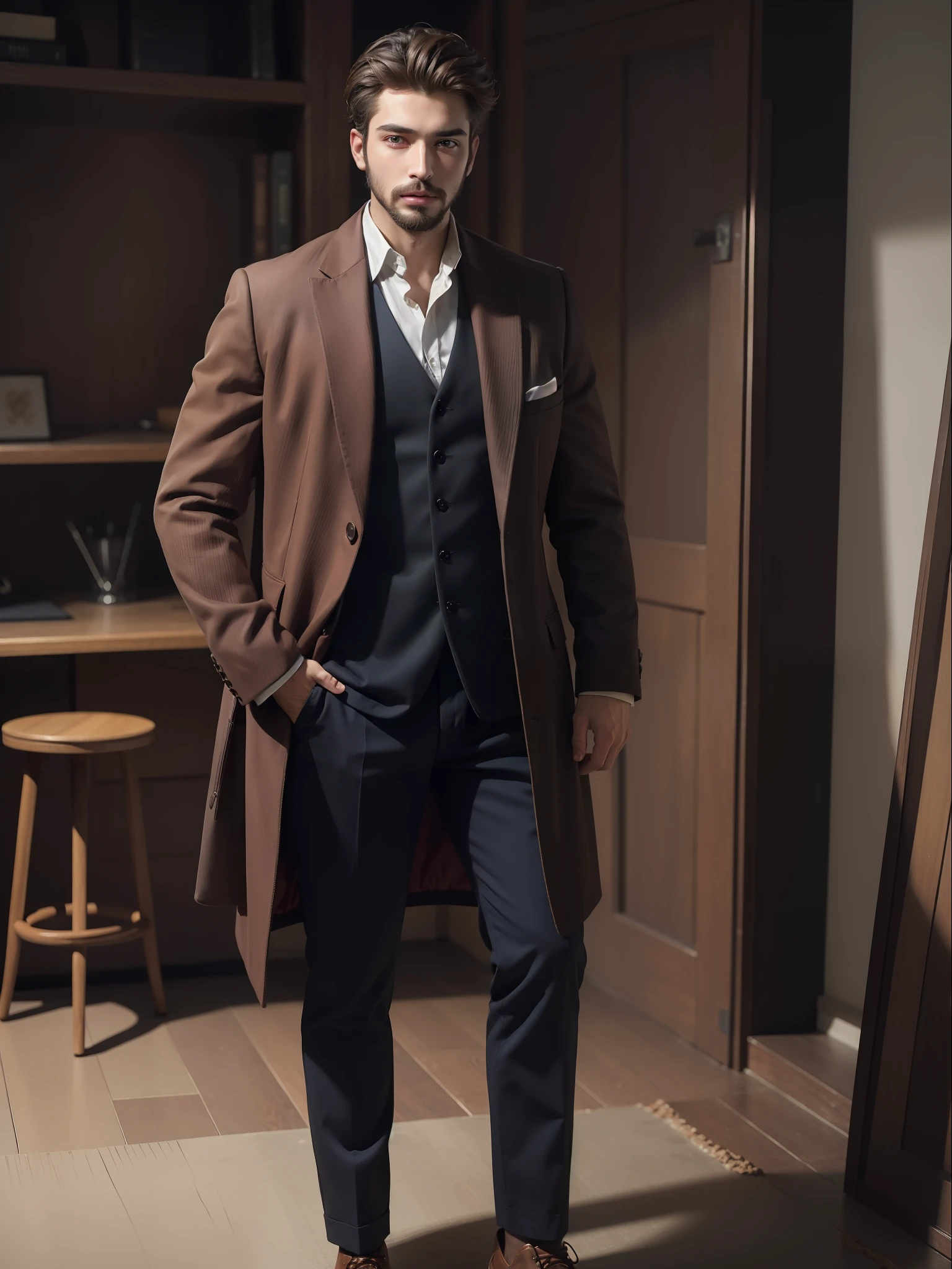 Best quality, masterpiece, ultra high resolution, (photorealistic: 1.4), raw photo, handsome man, facial hair, full body