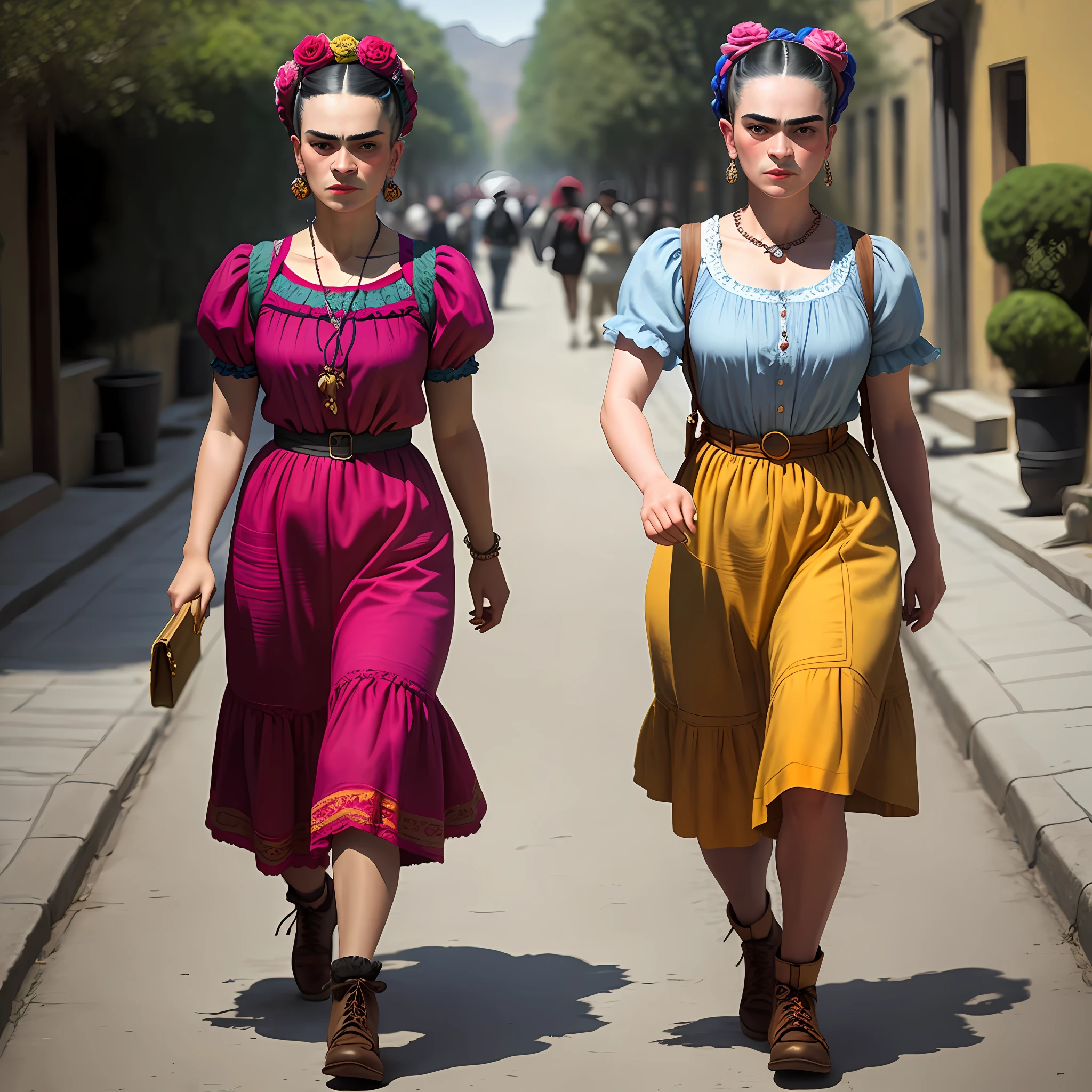 Frida Kahlo walking down the street